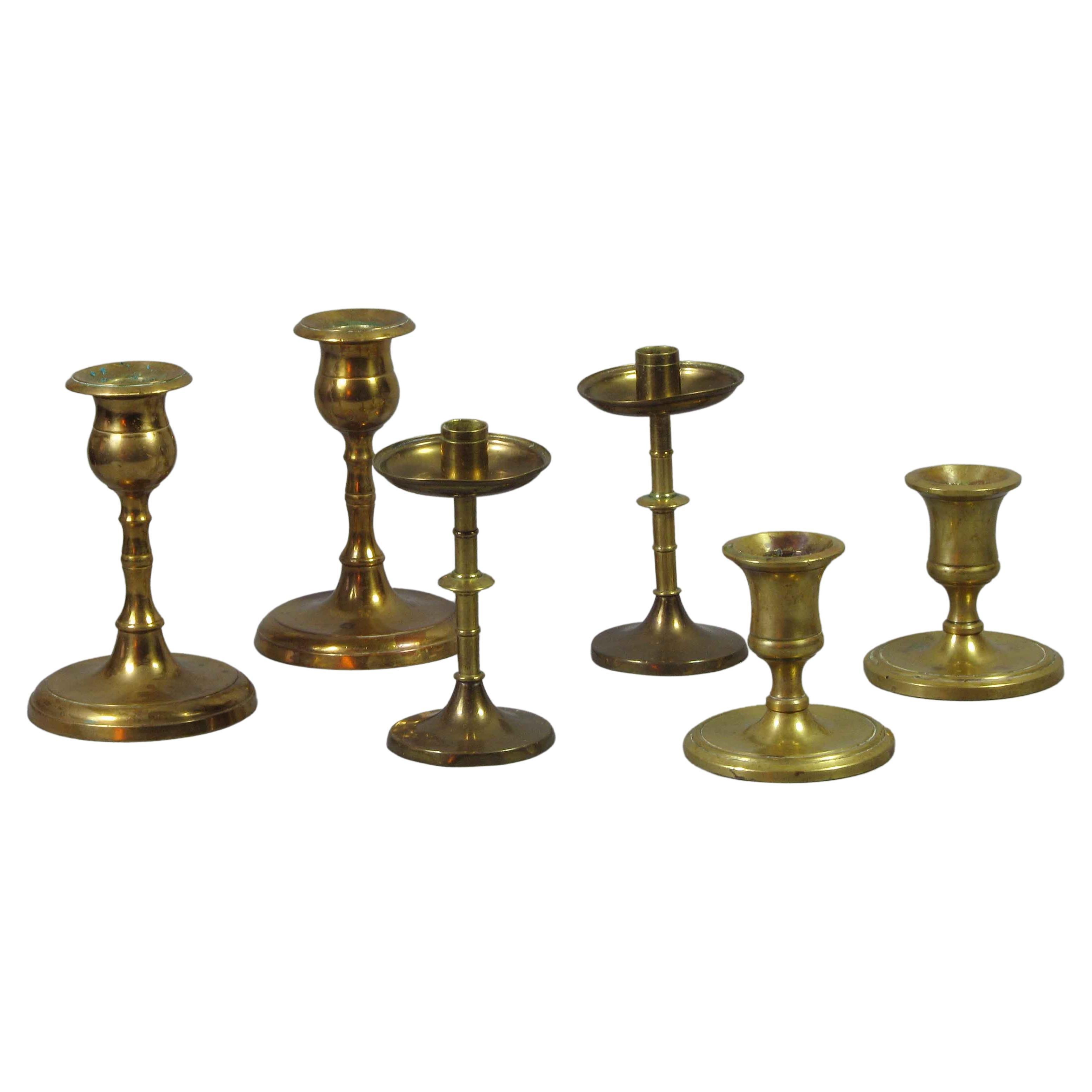 Three Pairs of Brass Candlesticks, 19th Century For Sale