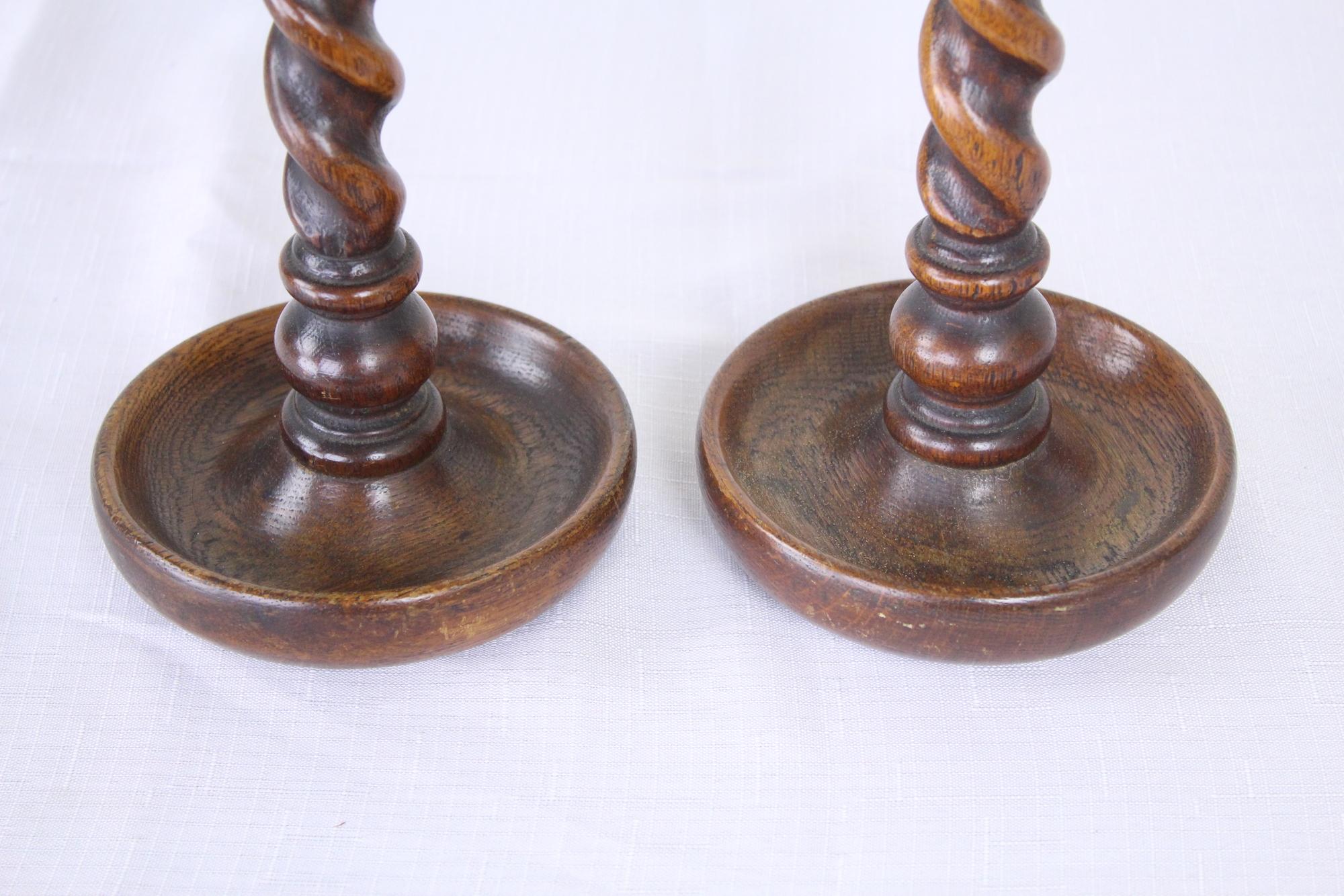 Three Pairs of English Oak Barley Twist Candlesticks In Good Condition In Port Chester, NY