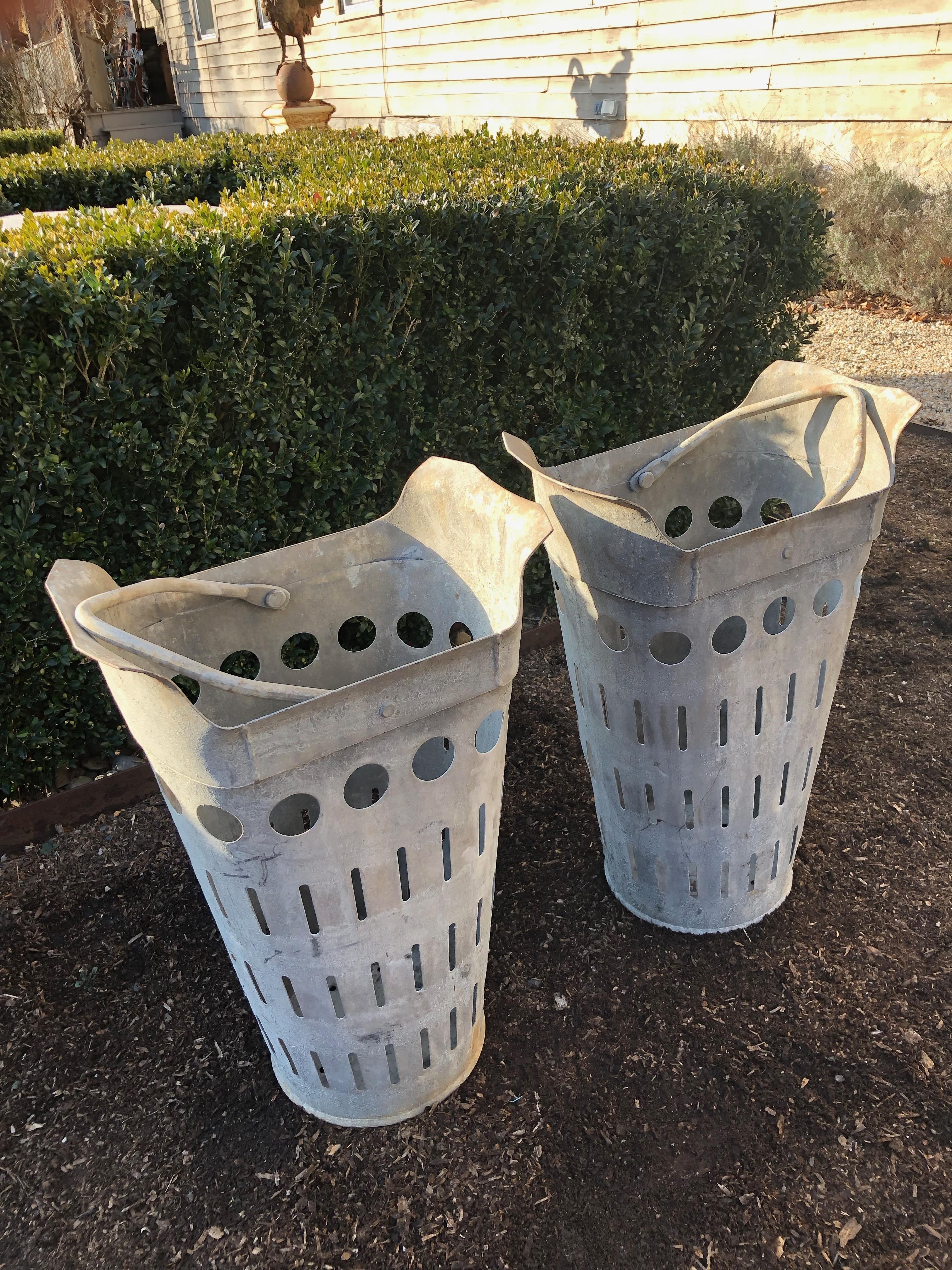 Two Pairs of French Perforated Zinc Florist Pots with Handles 8