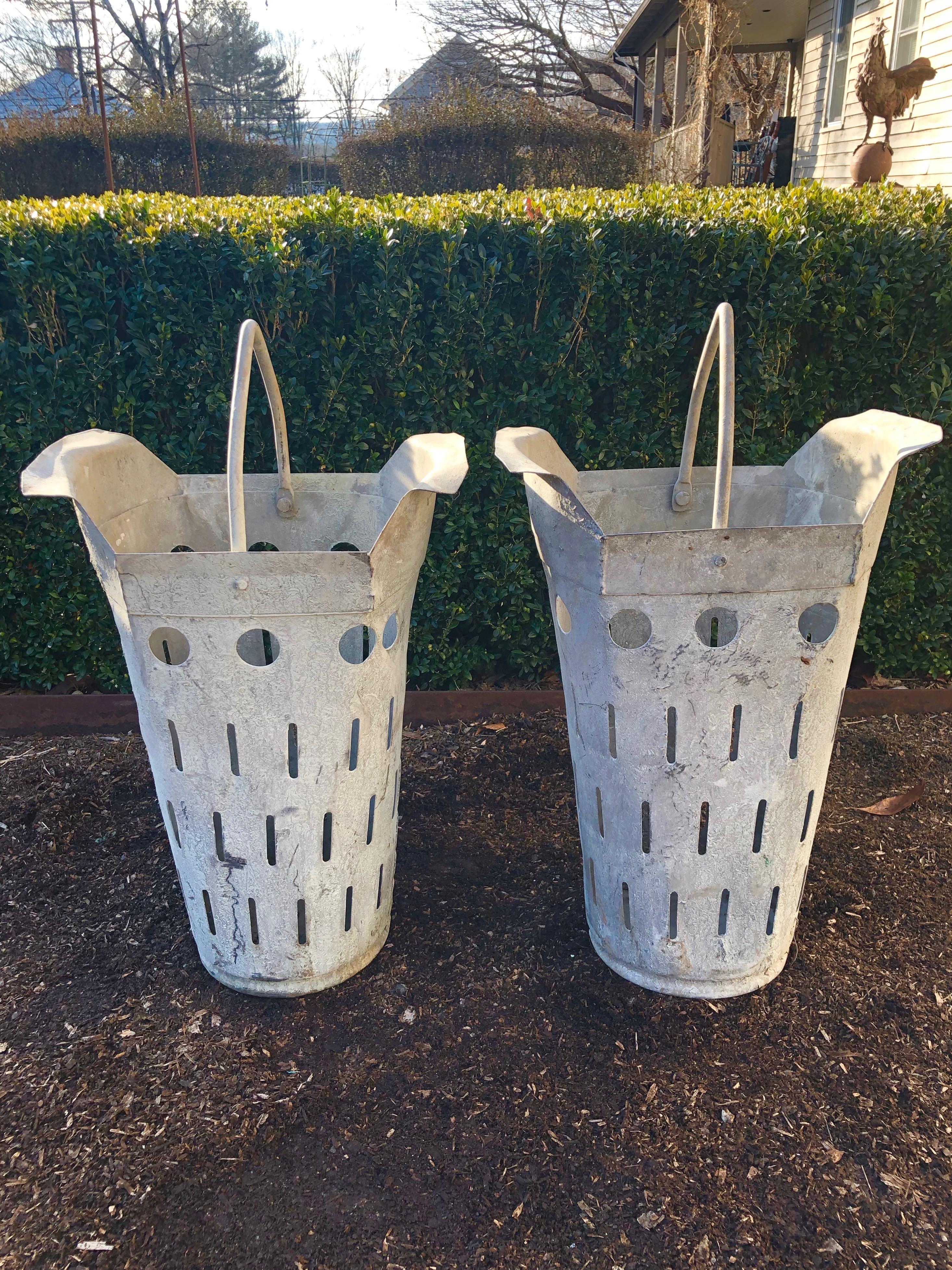 Two Pairs of French Perforated Zinc Florist Pots with Handles 11