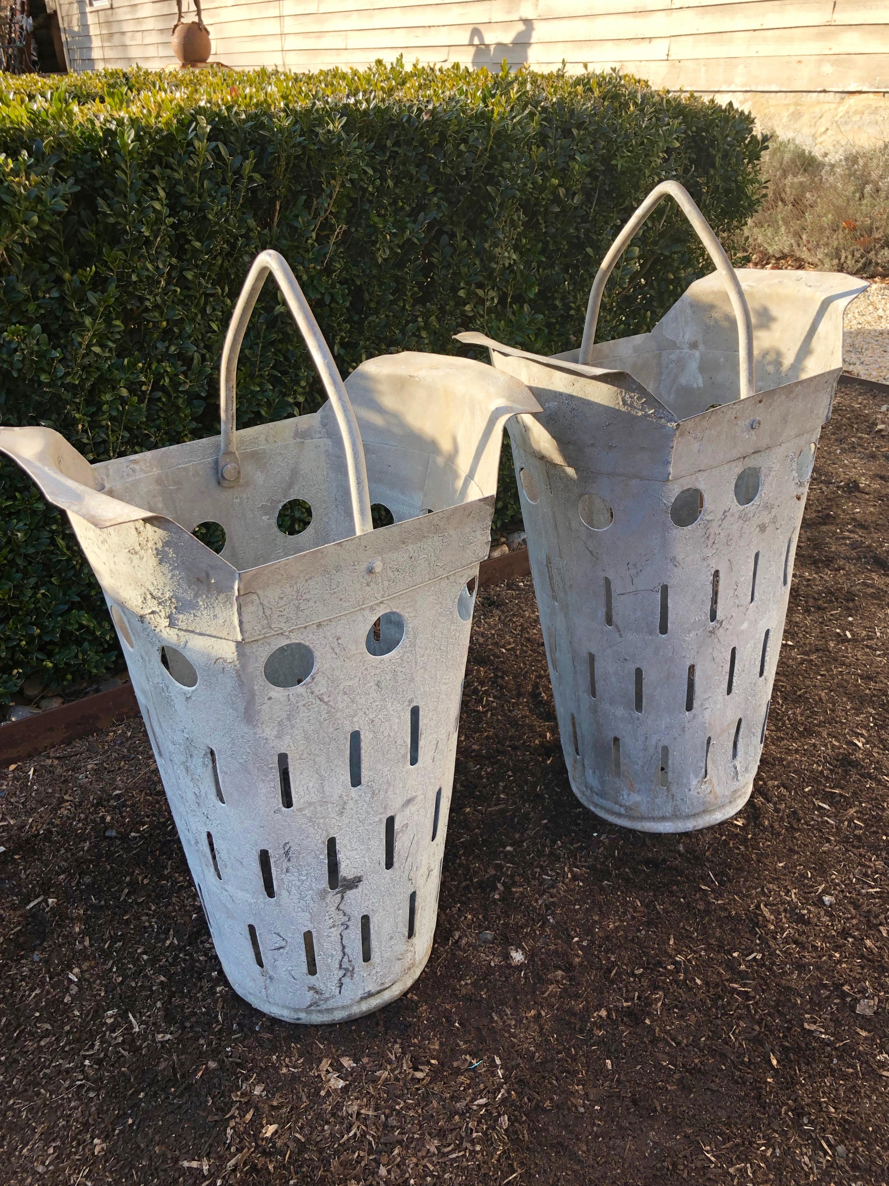Two Pairs of French Perforated Zinc Florist Pots with Handles 12