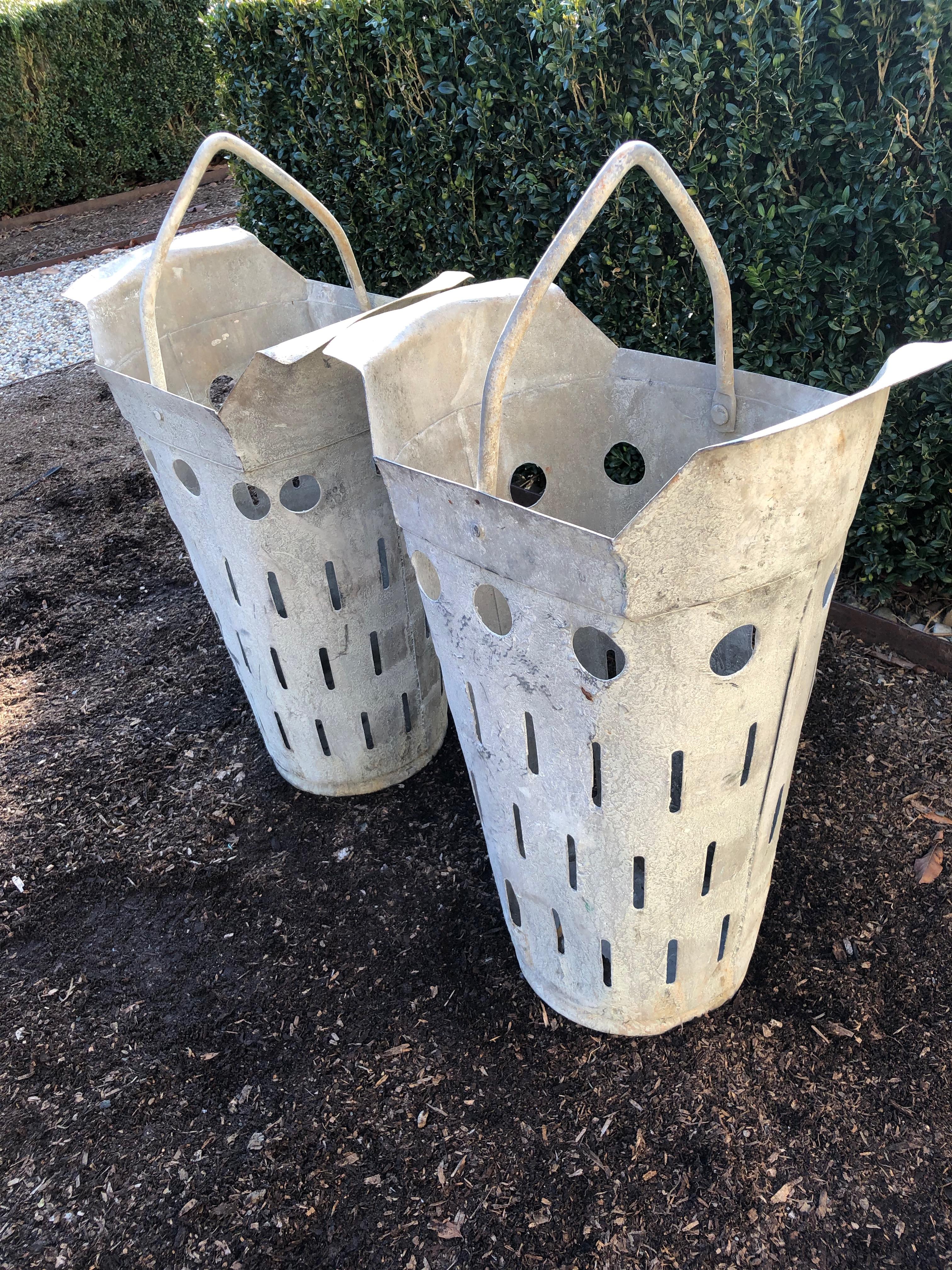 Two Pairs of French Perforated Zinc Florist Pots with Handles 13