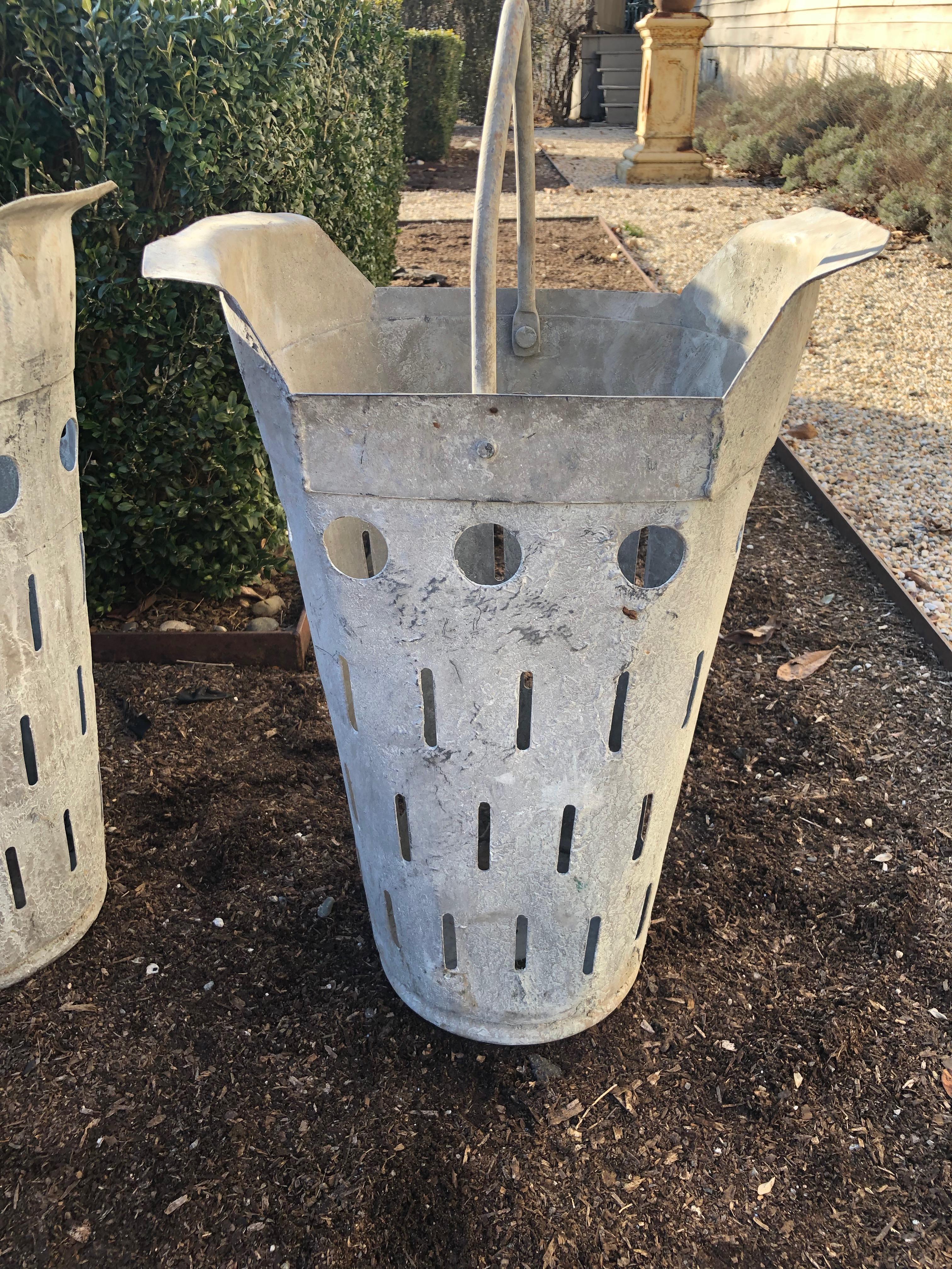 20th Century Two Pairs of French Perforated Zinc Florist Pots with Handles