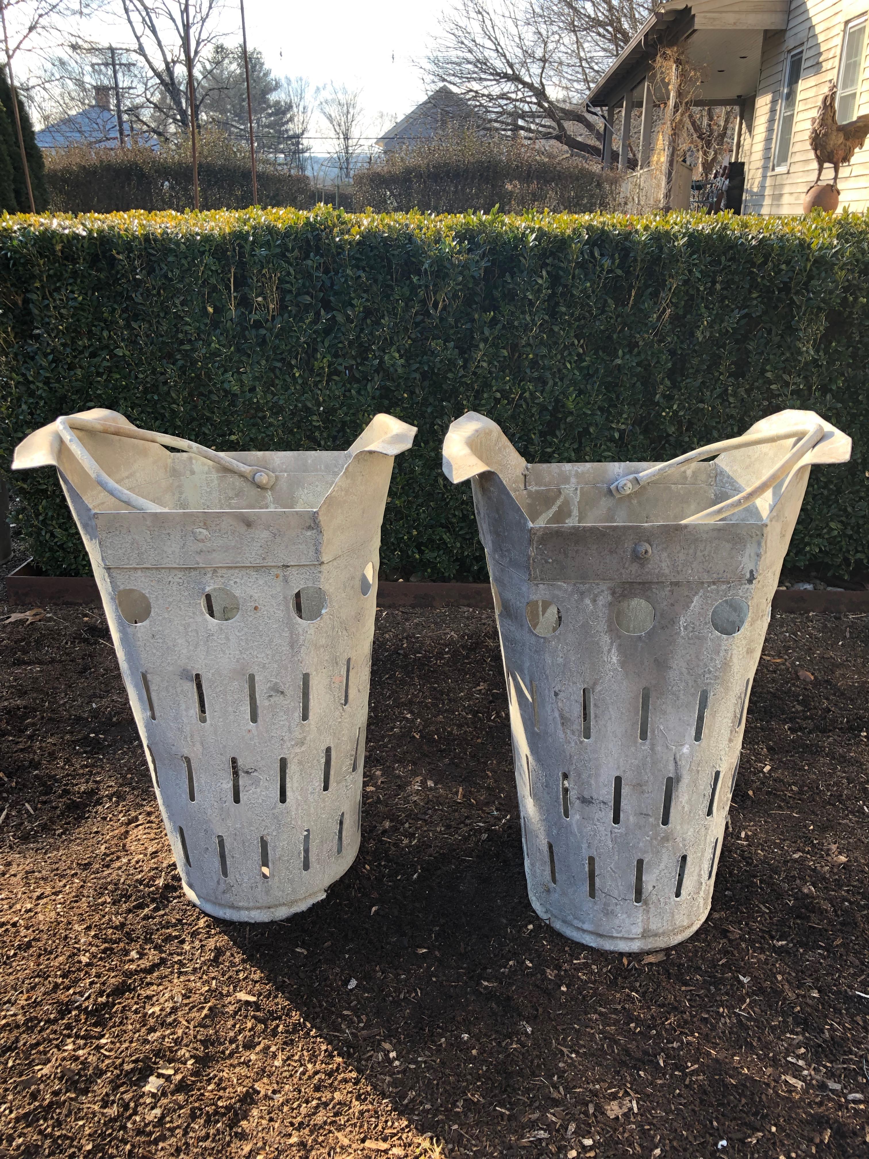 Two Pairs of French Perforated Zinc Florist Pots with Handles 4
