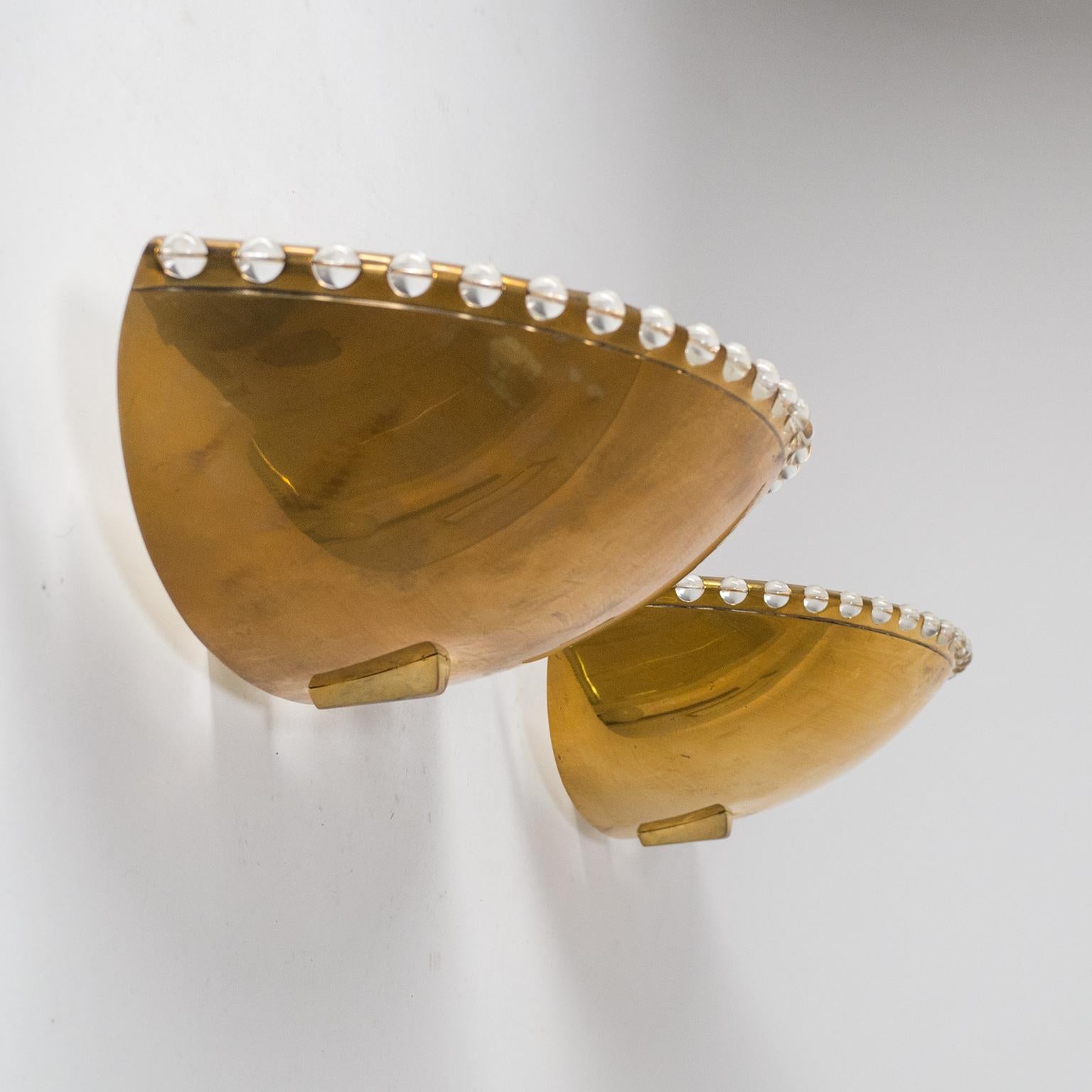 Mid-Century Modern J.T. Kalmar Uplight Sconces, 1950s, Brass and Crystal Glass