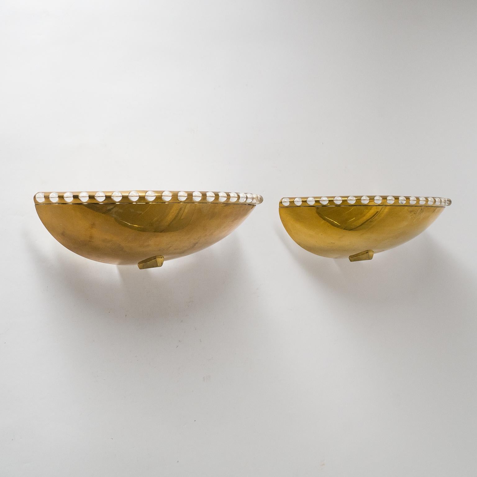 J.T. Kalmar Uplight Sconces, 1950s, Brass and Crystal Glass 2