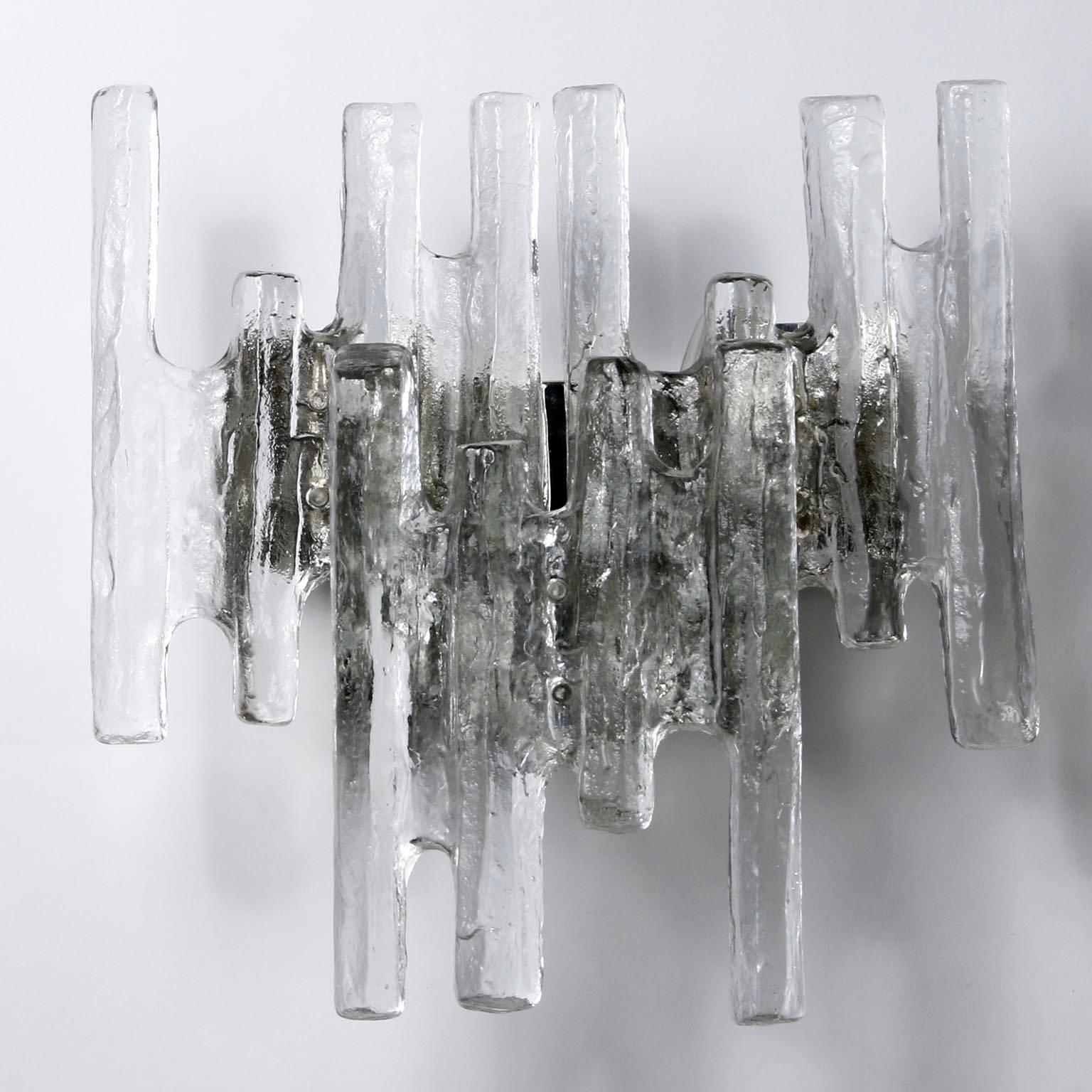 Paar Kalmar Sconces Wandleuchten 'PAN', Glas Nickel, 1970er, 1 von 3 Paaren (Moderne der Mitte des Jahrhunderts) im Angebot