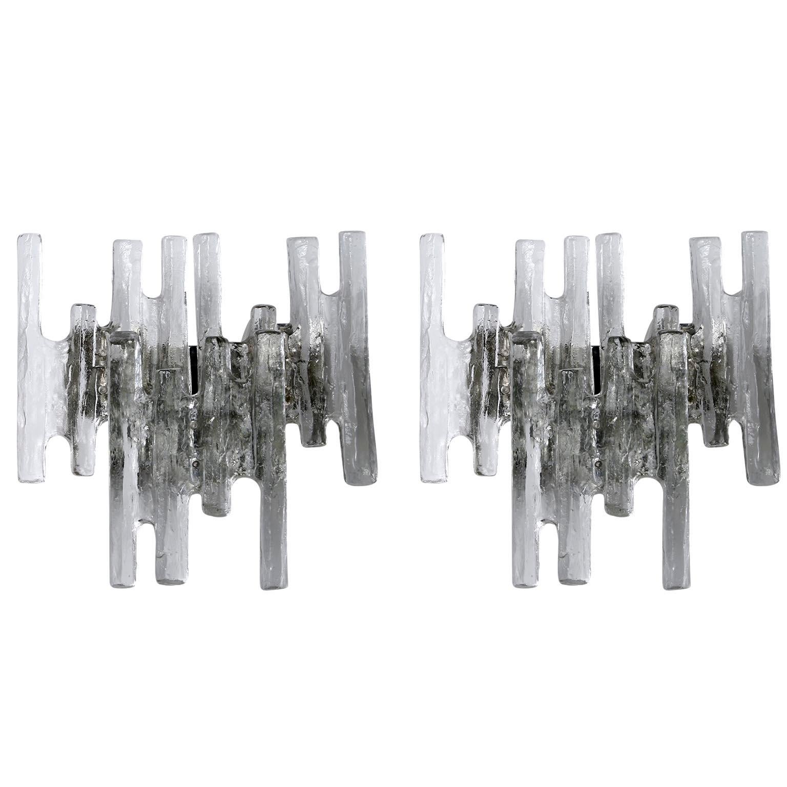 Pair of Kalmar Sconces Wall Lights 'PAN', Glass Nickel, 1970s, 1 of 3 Pairs For Sale