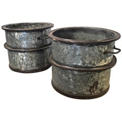 Pair of Large Heavy French Polished Galvanized Steel Tub Planters