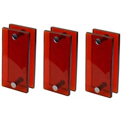 Three Pairs of Large Push and Pull Double Door Handles in Red Glass