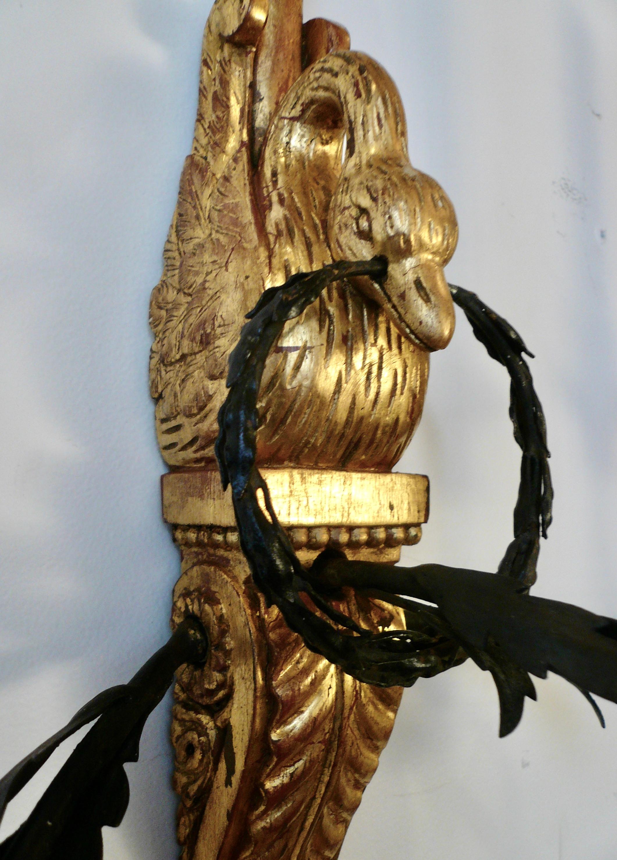 Three Pairs of Signed E. F. Caldwell Carved Giltwood and Iron Swan Form Sconces For Sale 5