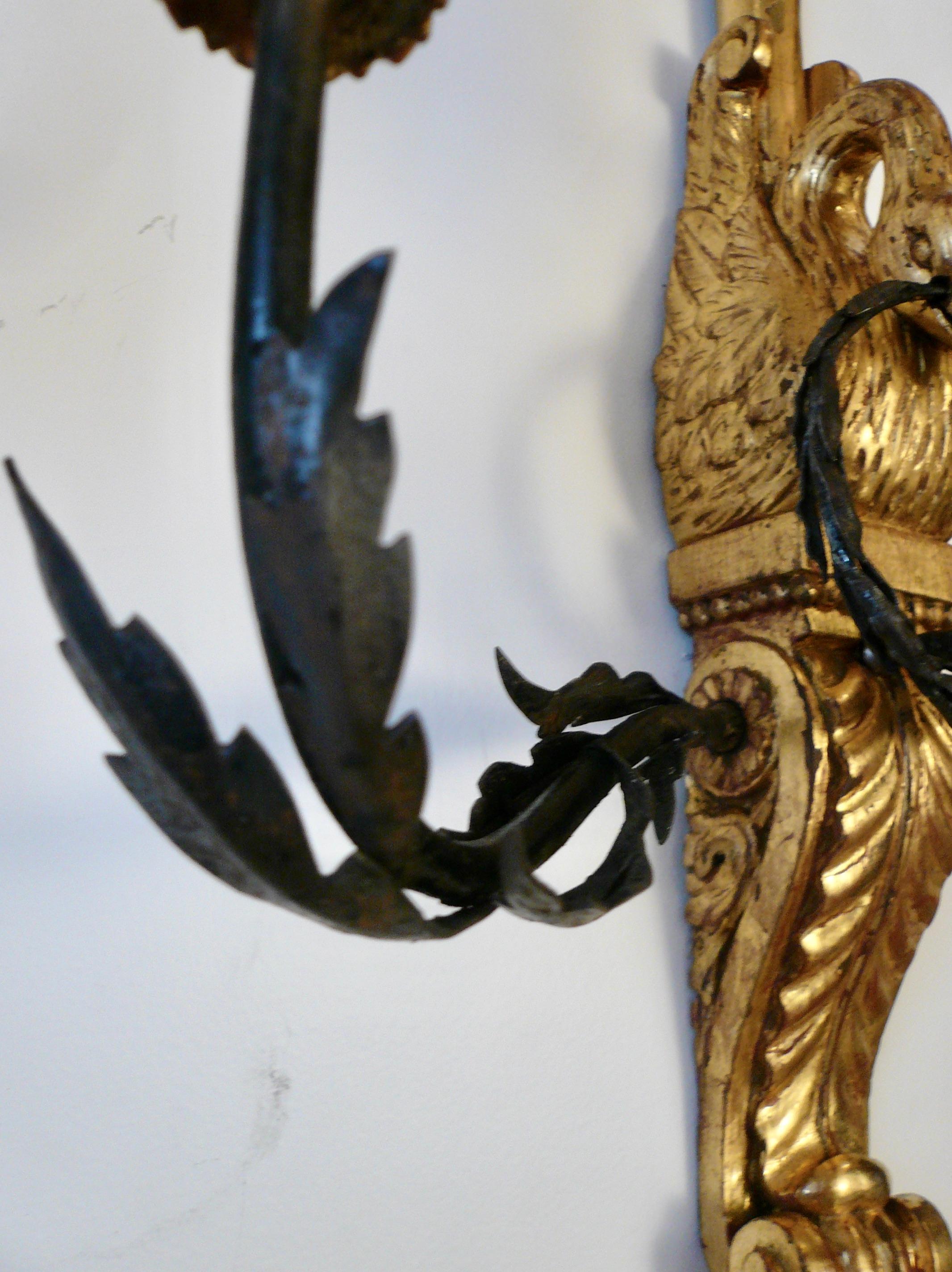 Three Pairs of Signed E. F. Caldwell Carved Giltwood and Iron Swan Form Sconces For Sale 8