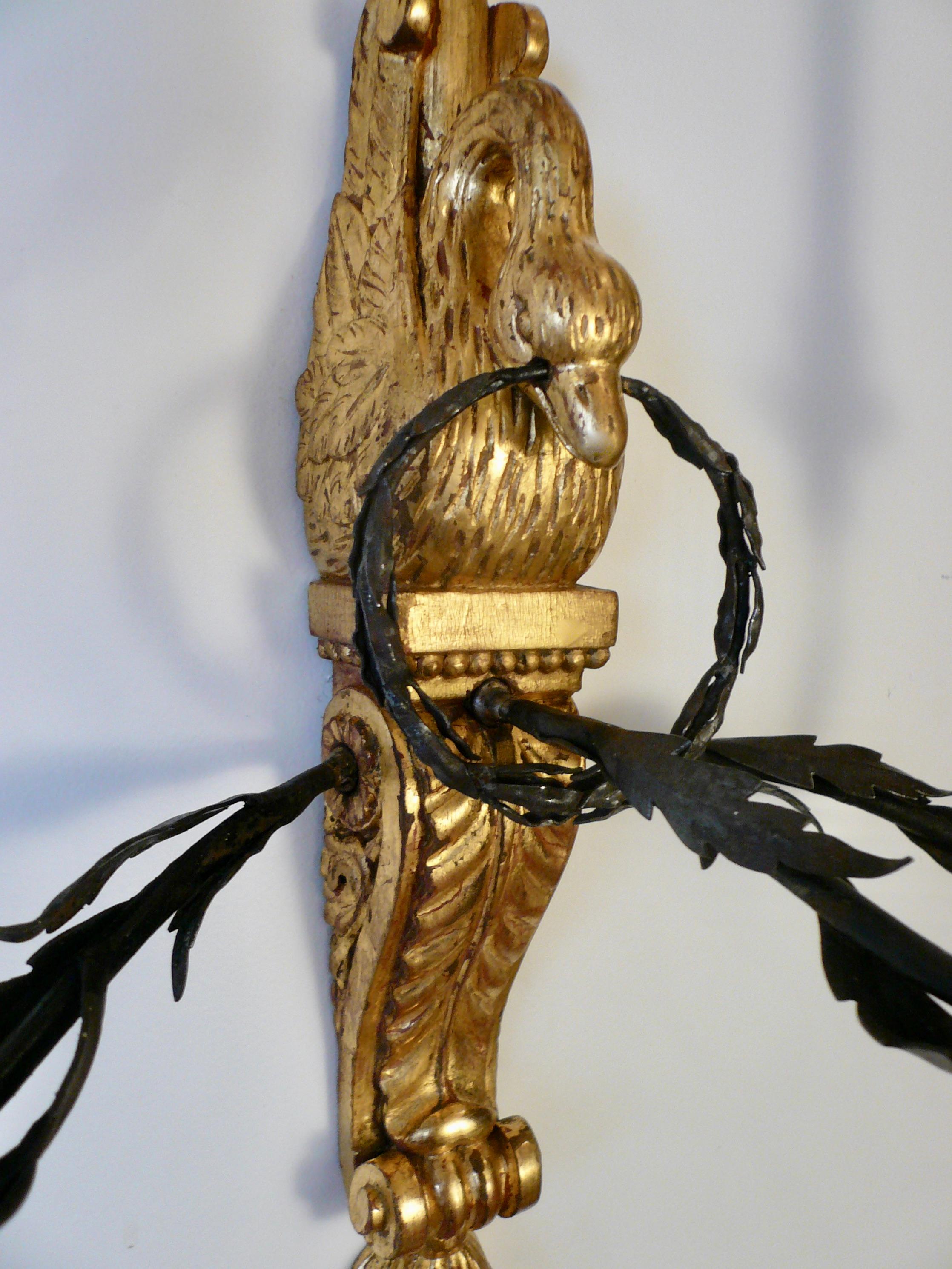 Three Pairs of Signed E. F. Caldwell Carved Giltwood and Iron Swan Form Sconces For Sale 1