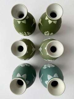 Three Pairs Wedgwood Green Dip Jasper Ware Bud Vases
