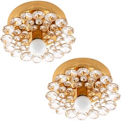 One of Three Palwa Sconces Wall Lamps Flush Mount Lights, Gilt Brass, 1970