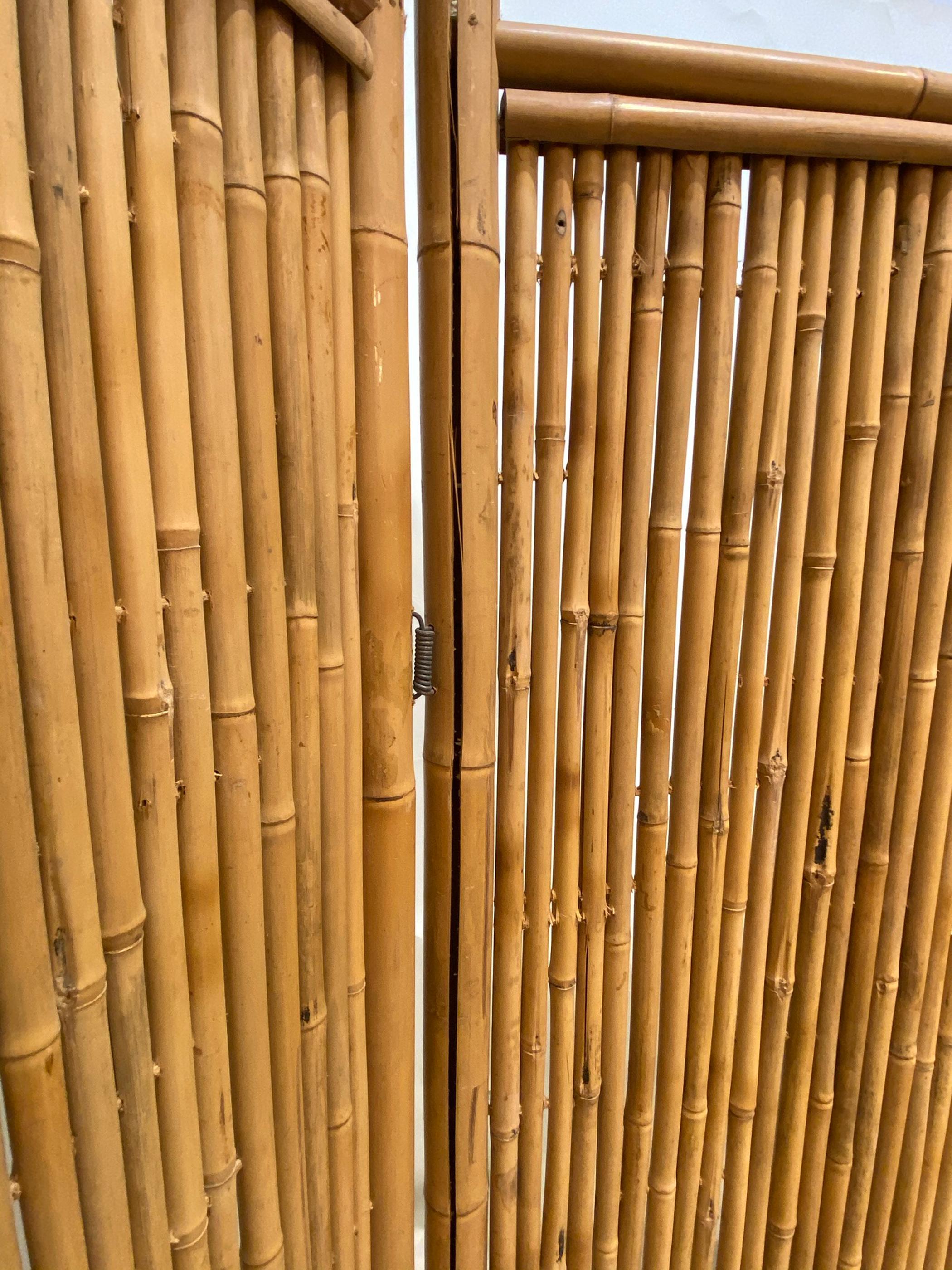 Three Panel Bamboo Screen In Good Condition In West Palm Beach, FL
