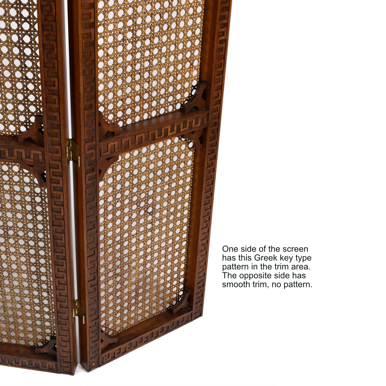 Three-Panel Caned 1970s Room Divider Reversible Double-Hinged Folding Screen 4