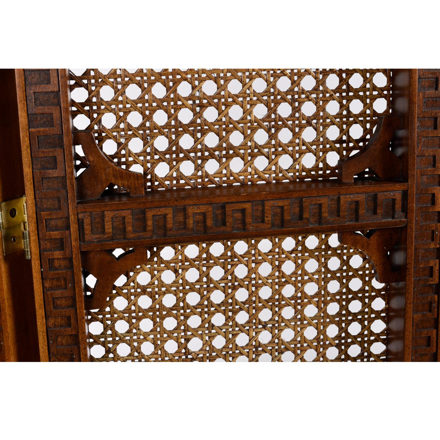 Late 20th Century Three-Panel Caned 1970s Room Divider Reversible Double-Hinged Folding Screen