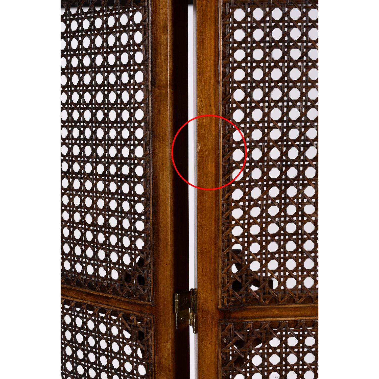 Three-Panel Caned 1970s Room Divider Reversible Double-Hinged Folding Screen 2