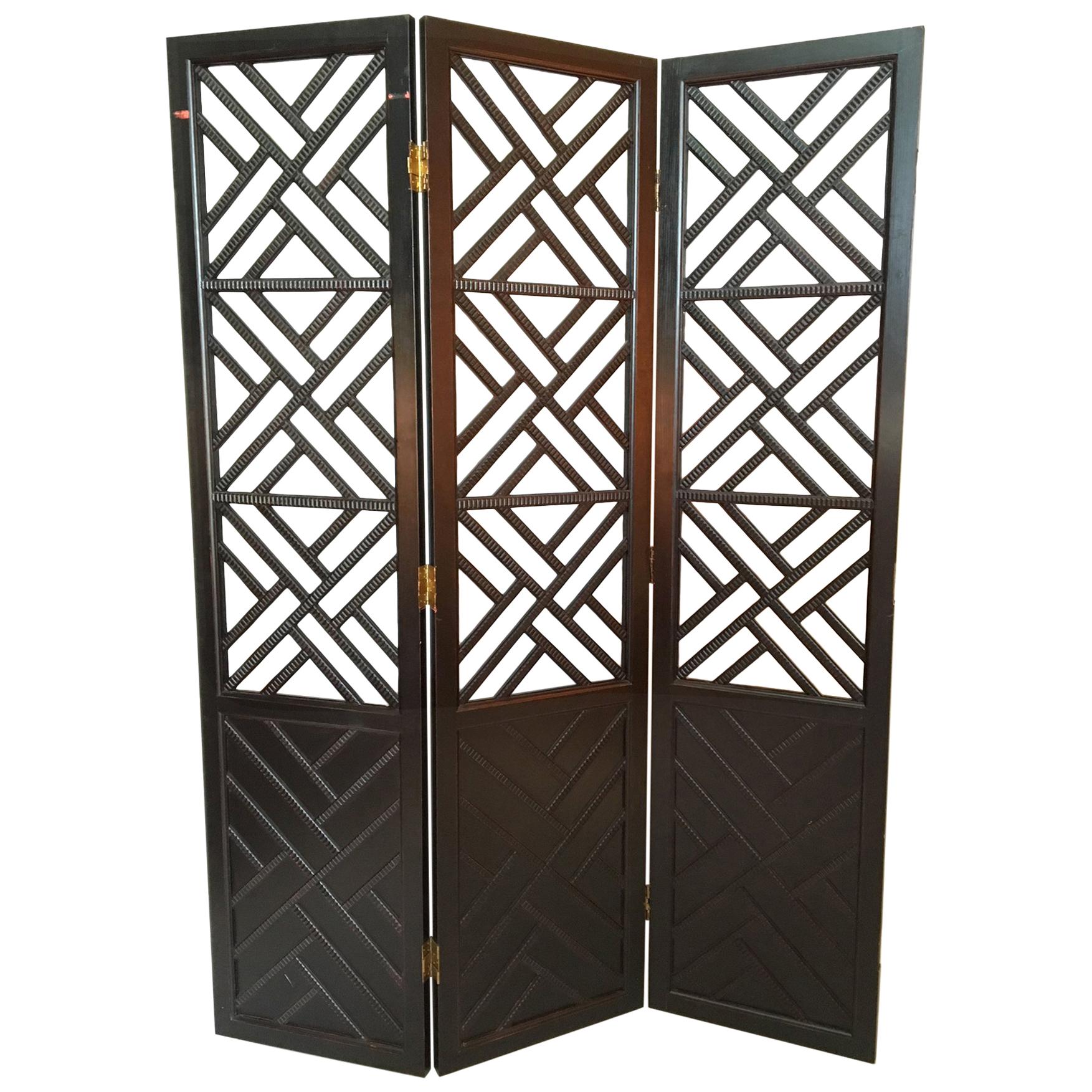 Three Panel Chinese Chippendale Room Divider Screen