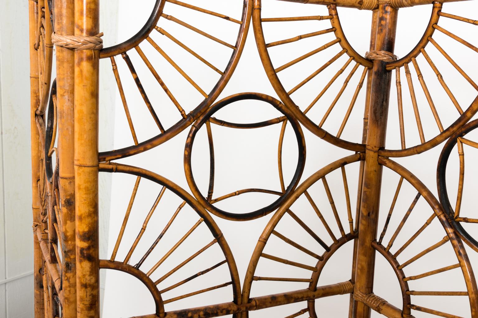 Three-Panel Foldable Bamboo Screen, circa Mid-20th Century 14