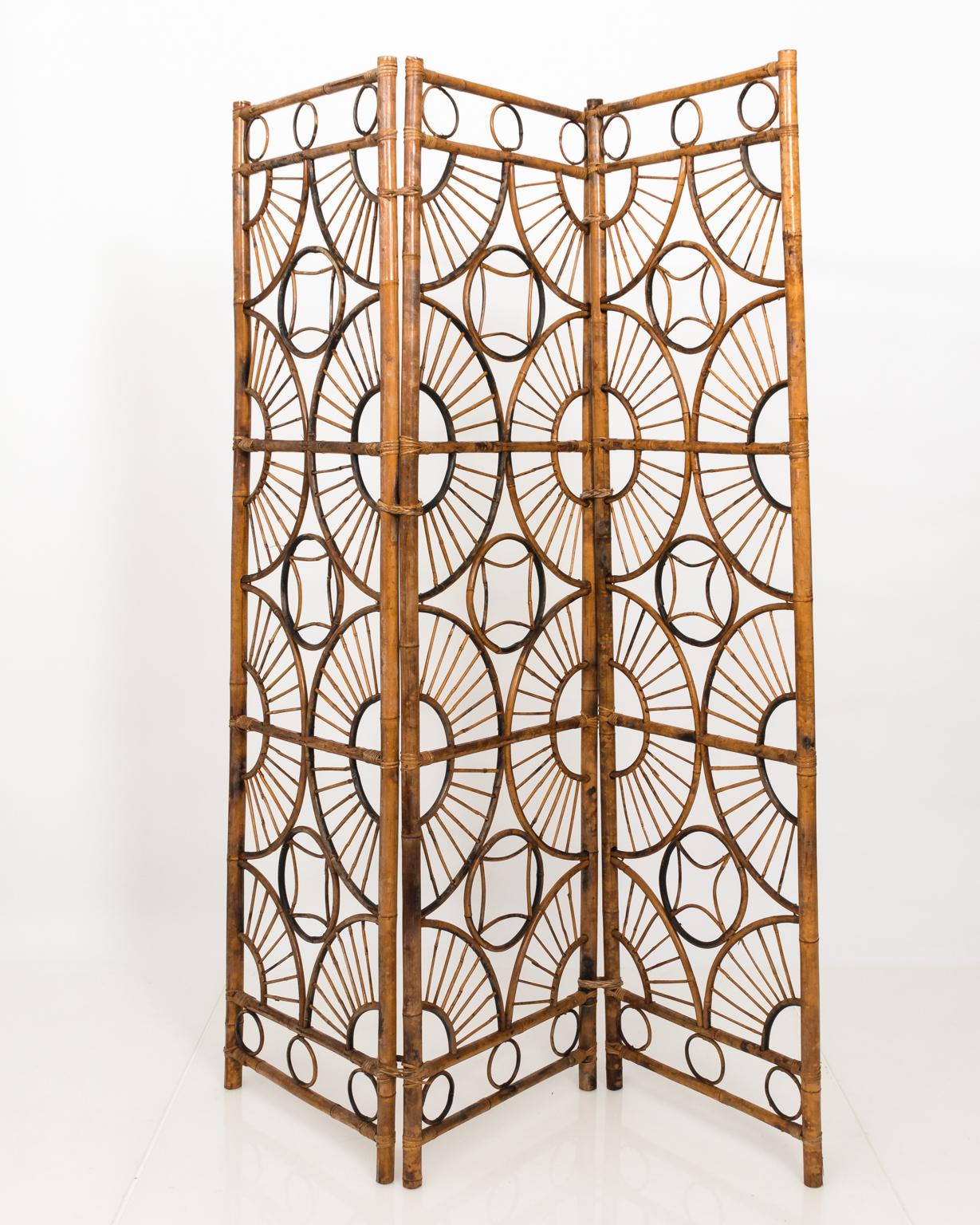 Three-Panel Foldable Bamboo Screen, circa Mid-20th Century 5
