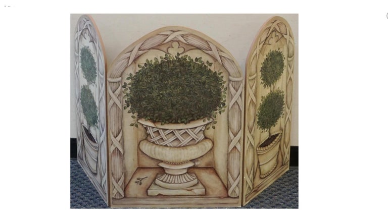 For your consideration is a beautifully crafted and painted decorated trifold fireplace screen. This lovely three panel folding fireplace screen is hand painted on wood and will definitely set the mood in your living room or dining room for a