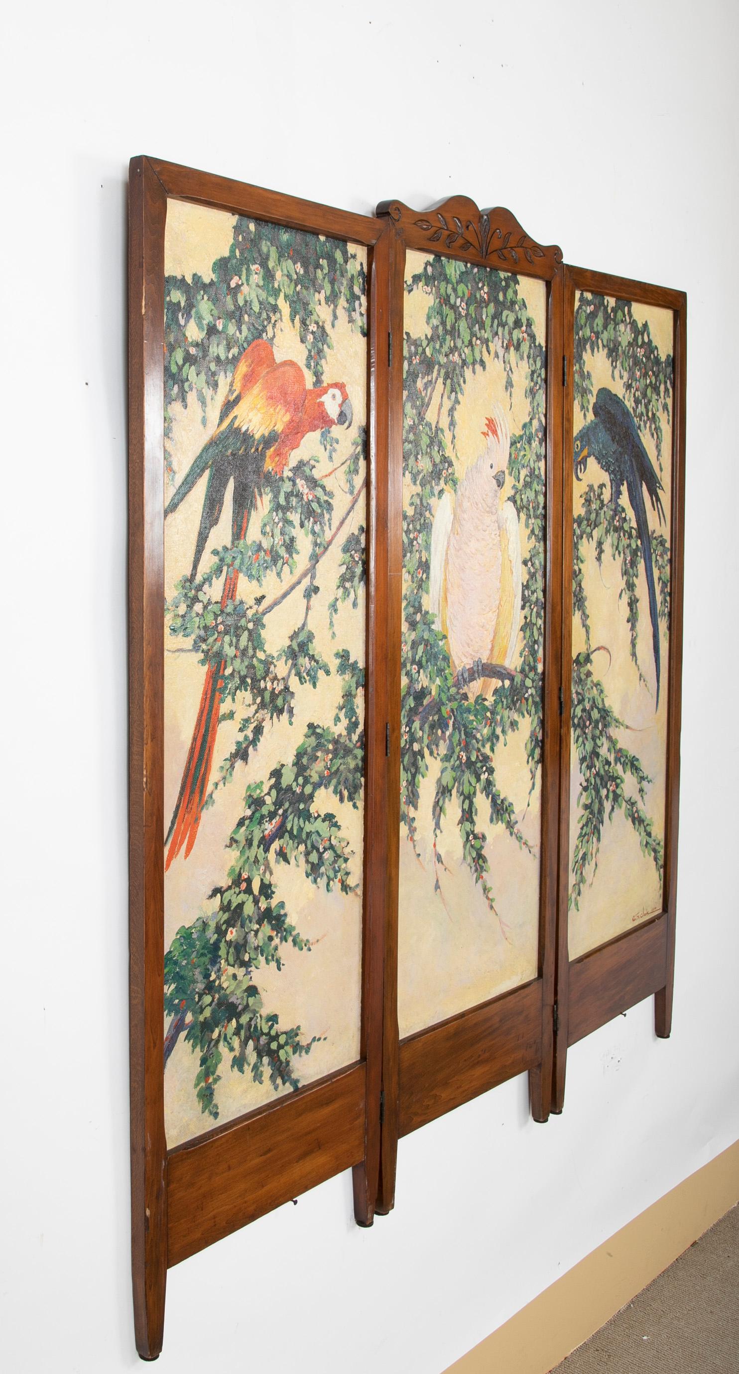 Three-Panel Folding Screen by Egbert Norman Clark For Sale 3