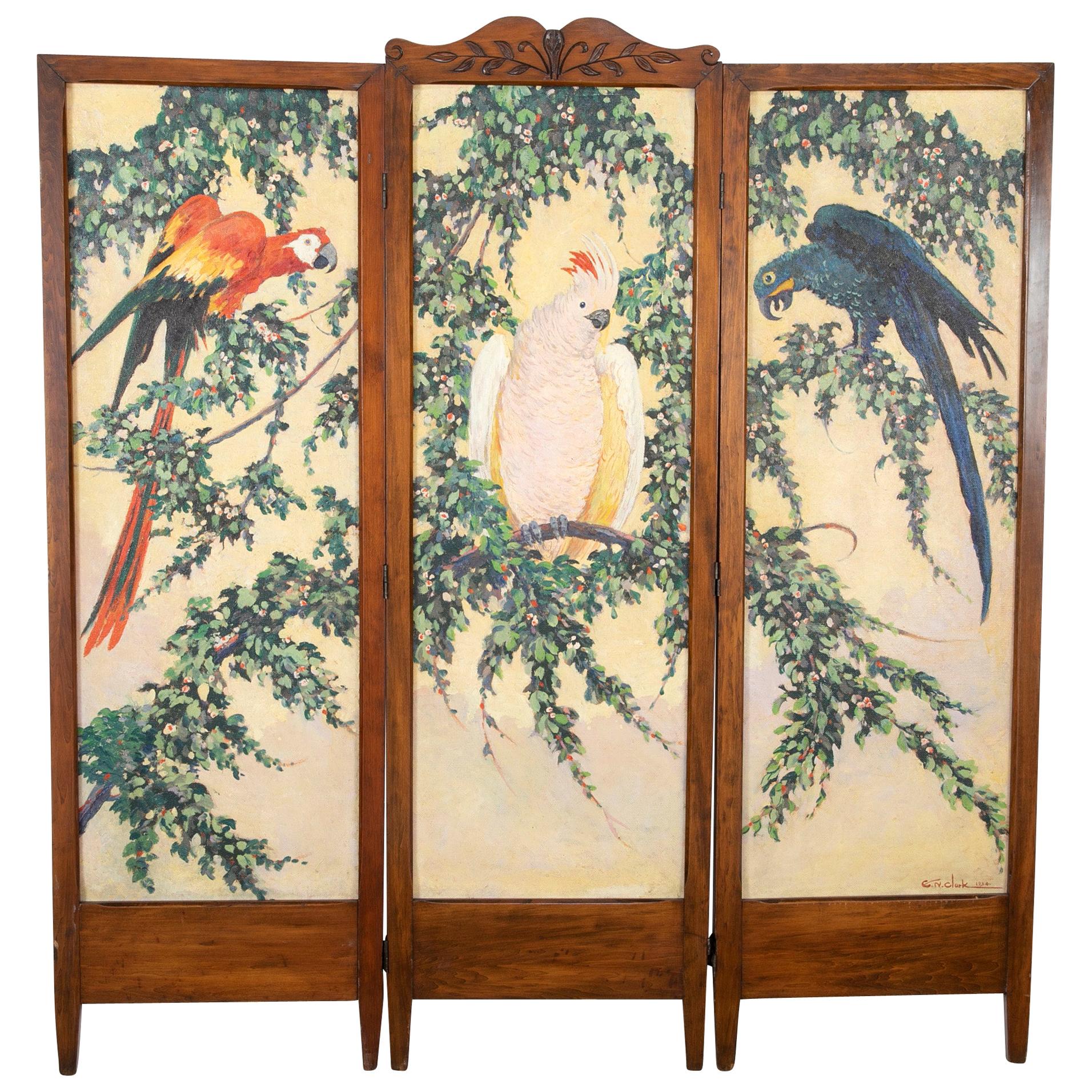 Three-Panel Folding Screen by Egbert Norman Clark For Sale