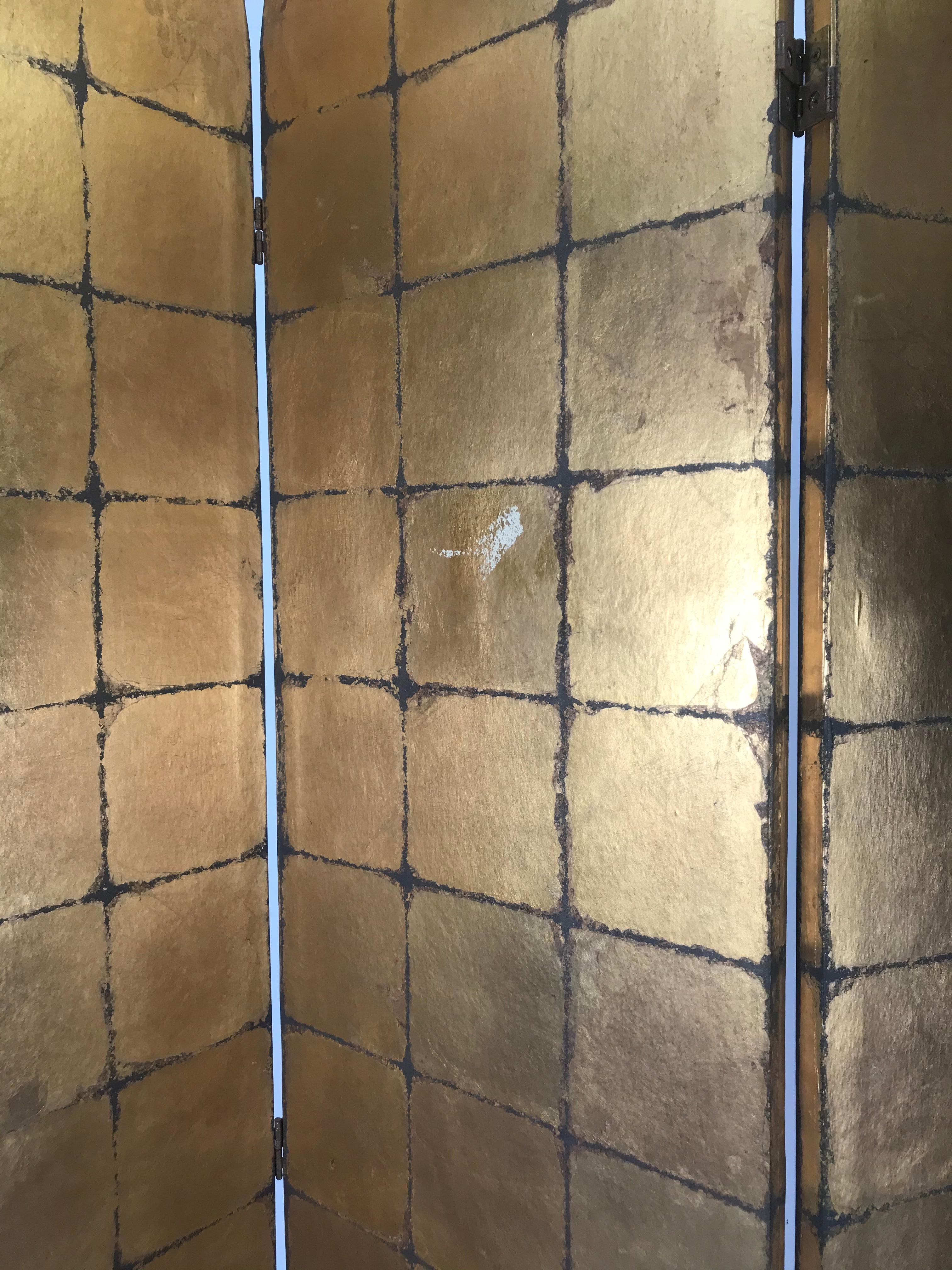 Hollywood Regency Three-Panel Gold Leaf Arched Screen / Room Divider, Italy