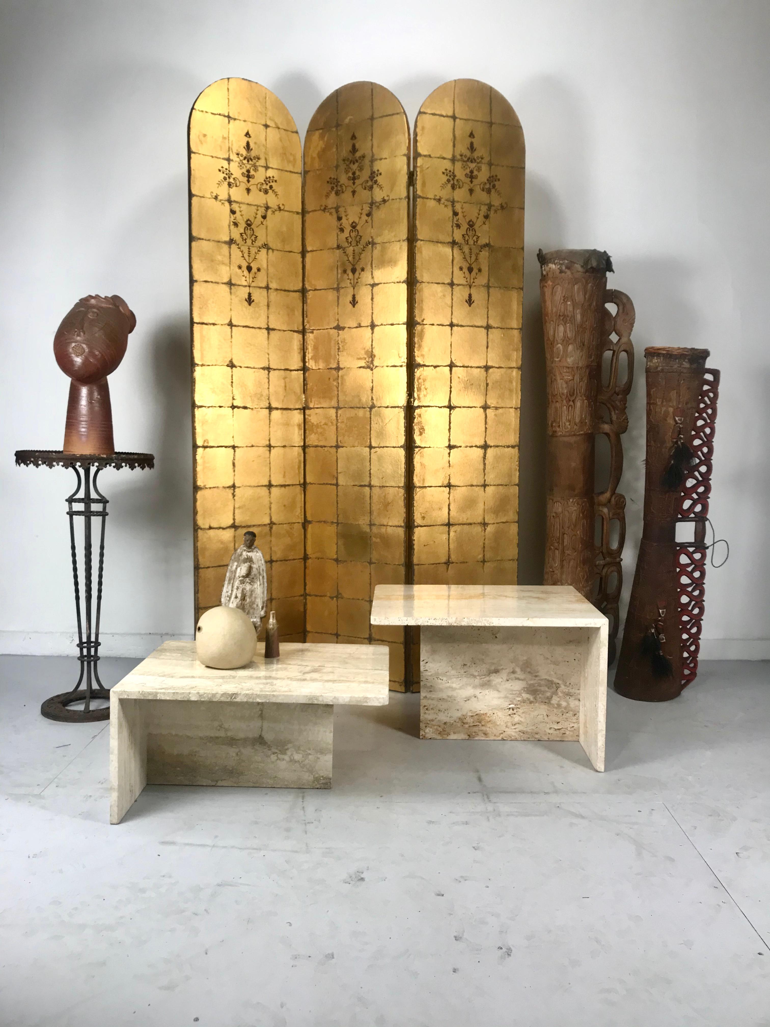 Three-Panel Gold Leaf Arched Screen / Room Divider, Italy In Good Condition In Buffalo, NY