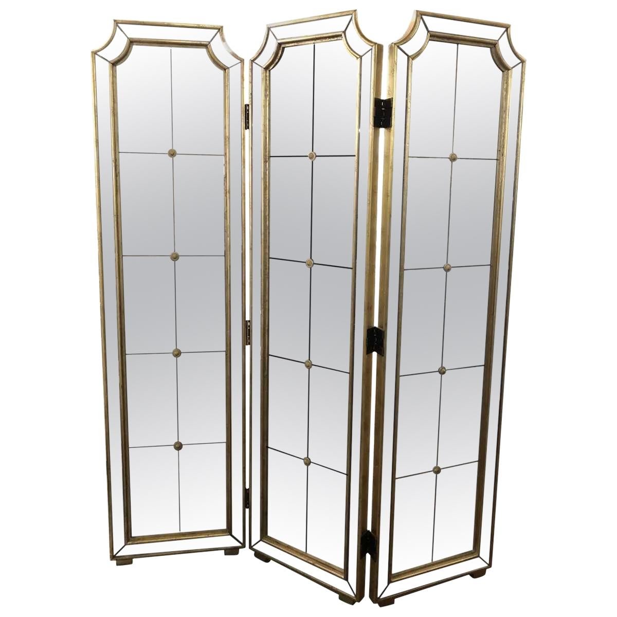 Three-Panel Mirrored Folding Screen For Sale