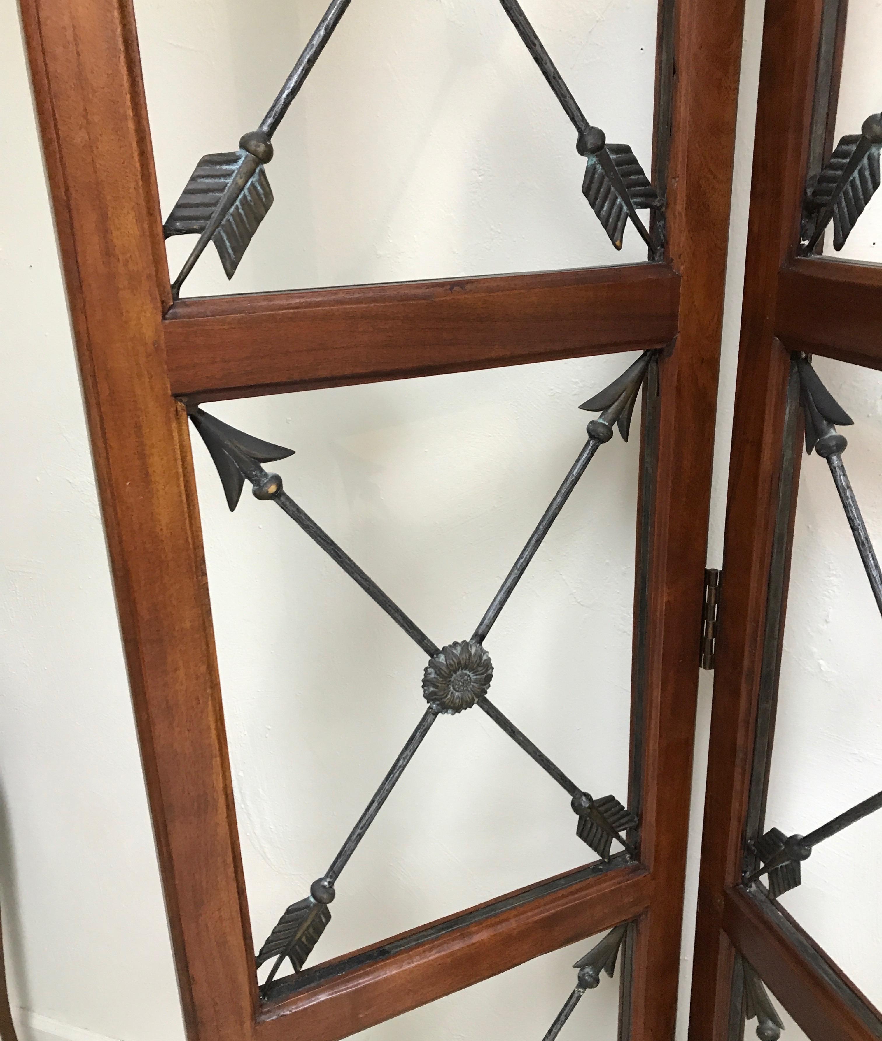 Iron Three-Panel Neoclassical Crossed Arrows Screen