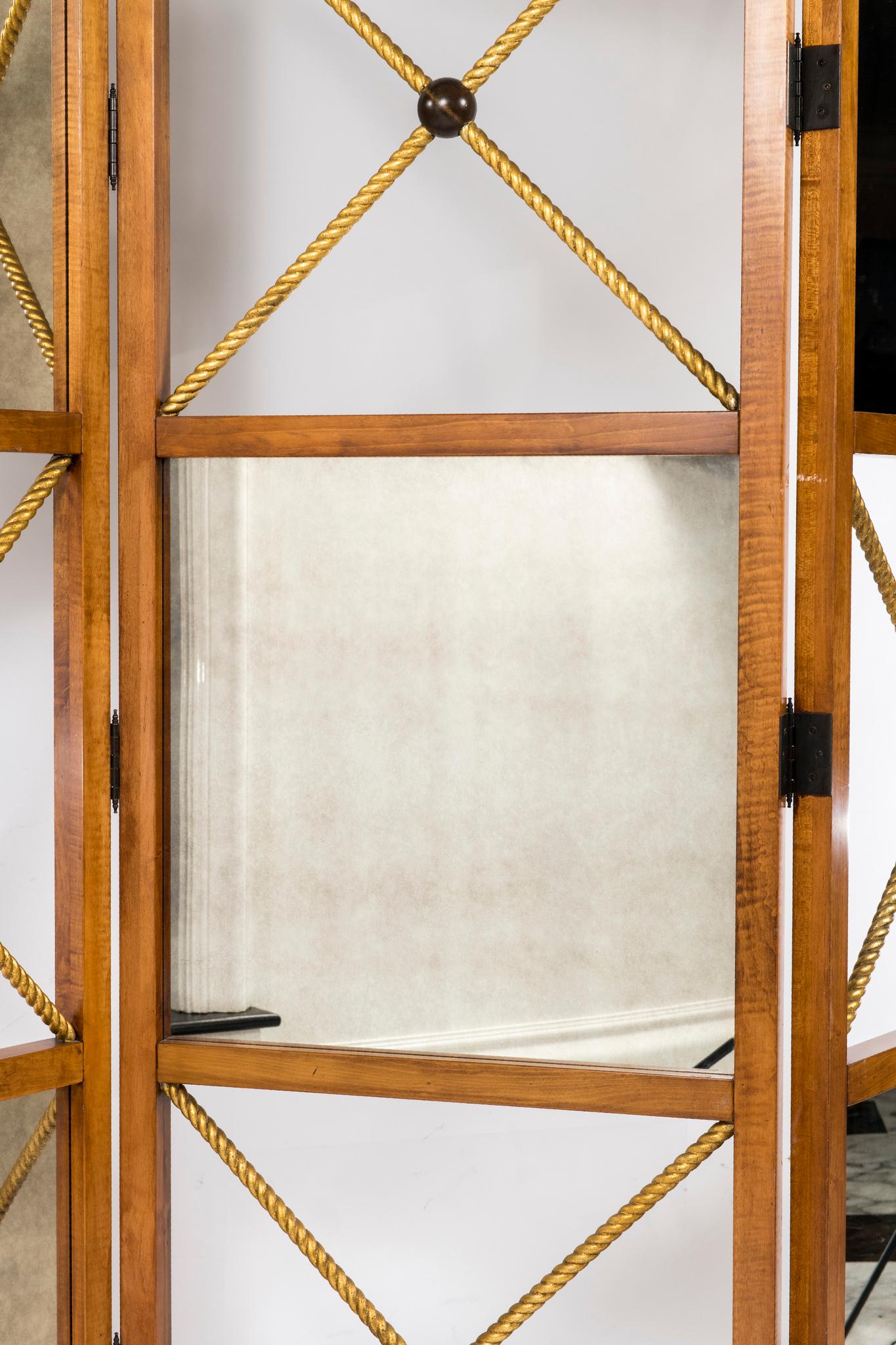 Gilt Three-Panel Contemporary Neoclassical Style Mirrored Screen For Sale
