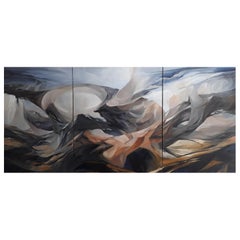 Three-Panel Oil on Canvas "Evolution" Abstract Art Work by Dino Savio