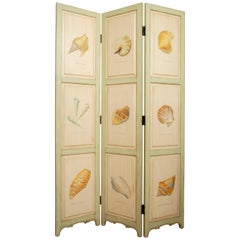 Three-Panel Painted Sea Shell Screen