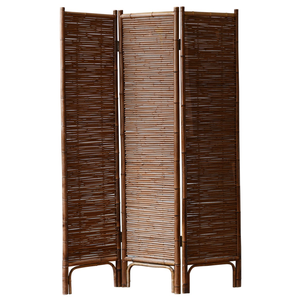 Three-panel rattan screen, 1980s