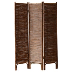 Three-panel rattan screen, 1980s