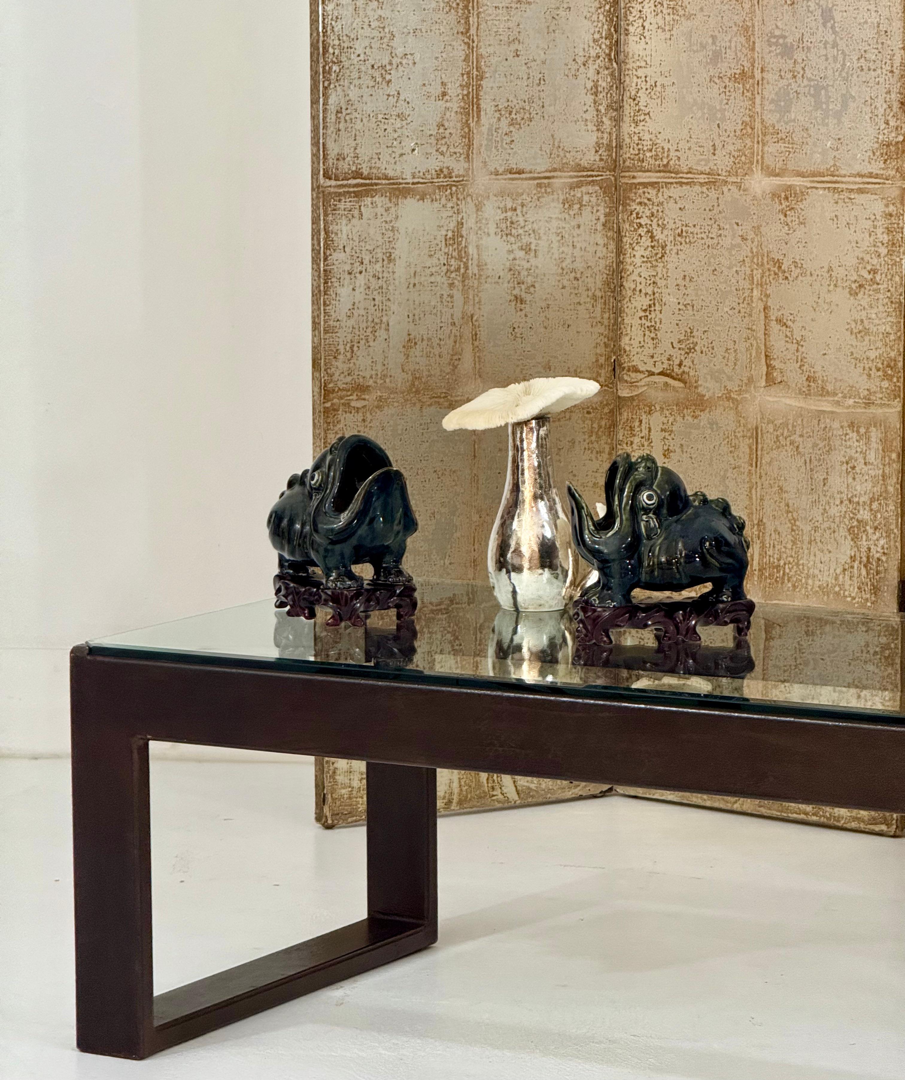 Three-Panel Silver Tea Leaf Folding Screen, Finished on Both Sides For Sale 7