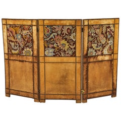 Antique Three-Panel Velvet and Tapestry Folding Screen, 19th Century