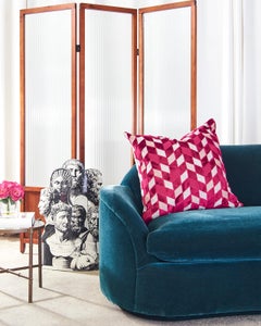 Three Panel Wood and Corregated Glass Room Divider Dressing Screen