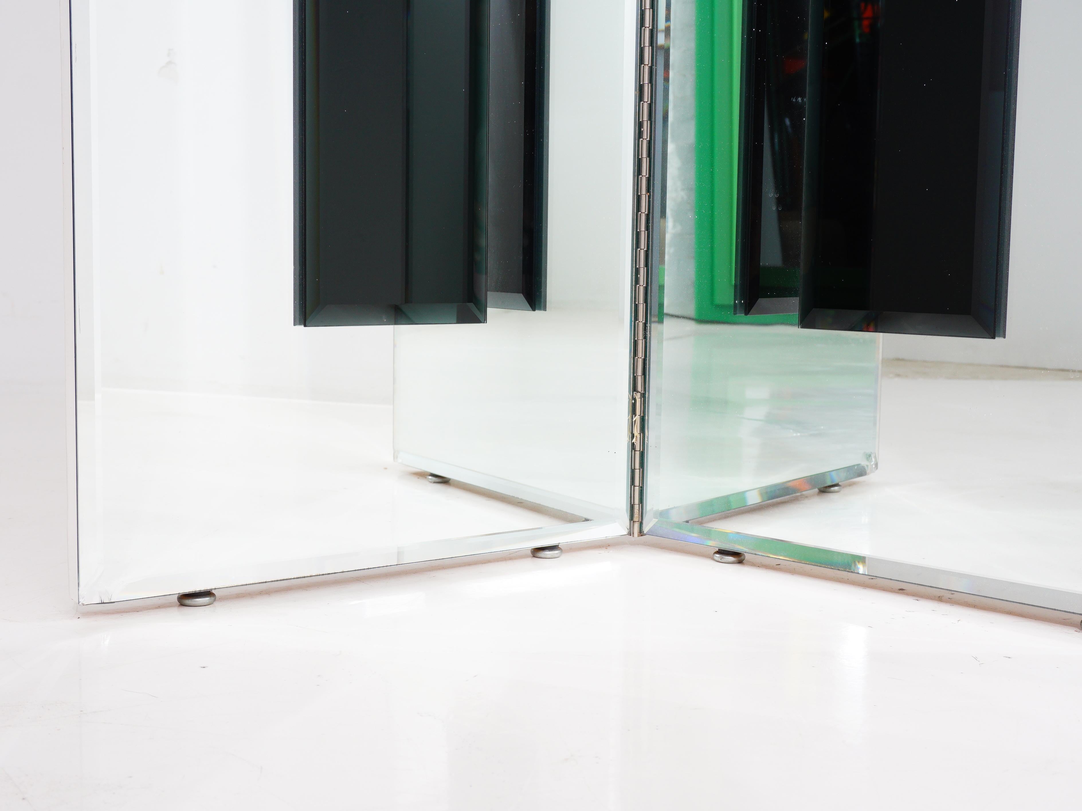 Post-Modern Three Paneled Mirrored Screen, 1980s For Sale