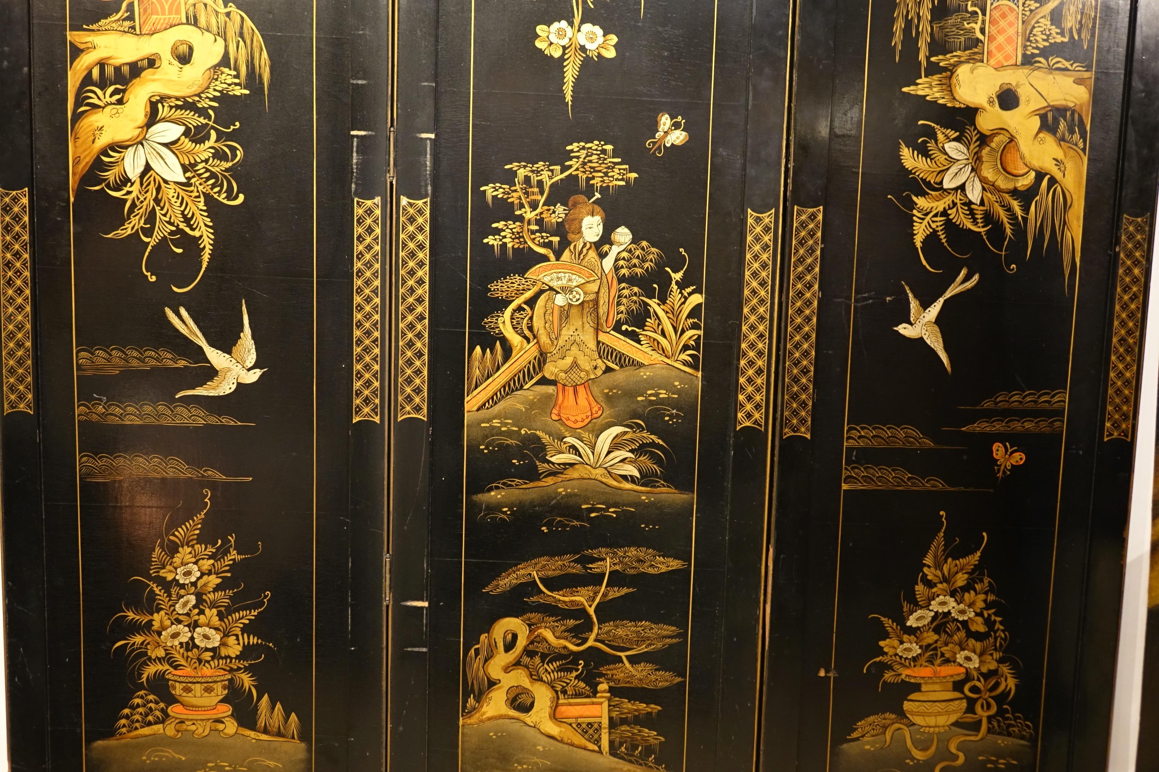 Dreiteiliges Creen aus schwarzem Lack und polychromer Vergoldung, China 20. im Angebot 4