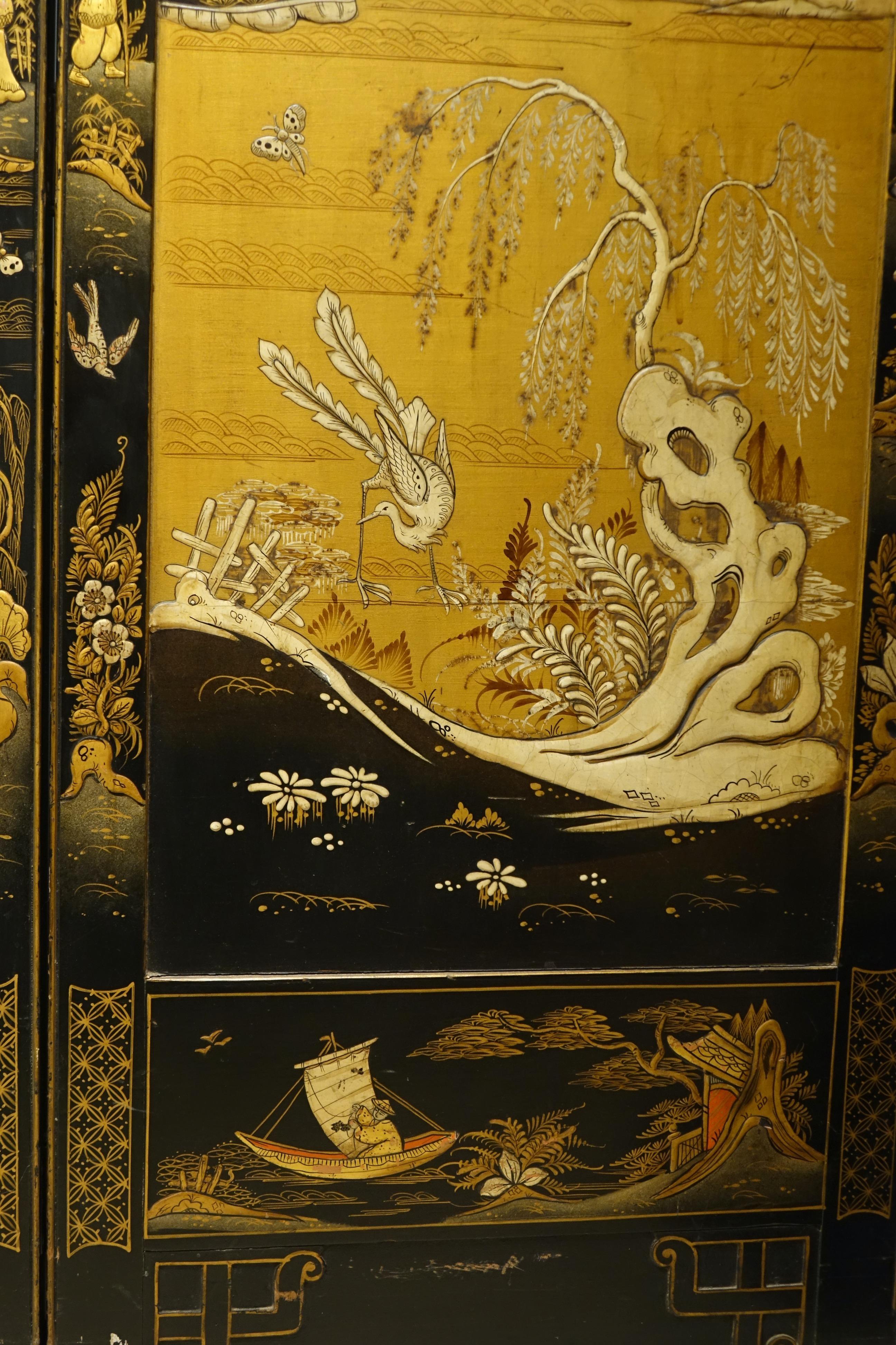 Dreiteiliges Creen aus schwarzem Lack und polychromer Vergoldung, China 20. im Angebot 2