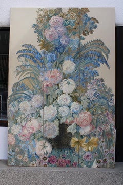 Monumental Nine Foot Triptych Panels Depicting Flowers