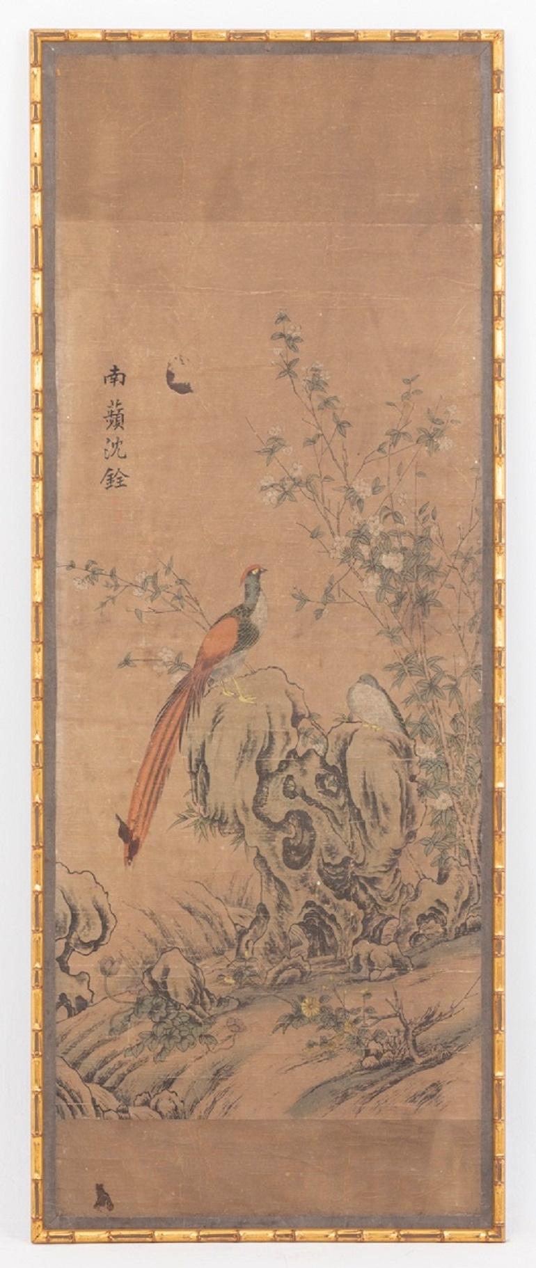 Chinese Export Three Panels in Rice Paper with a Chinese Decor, circa 1880