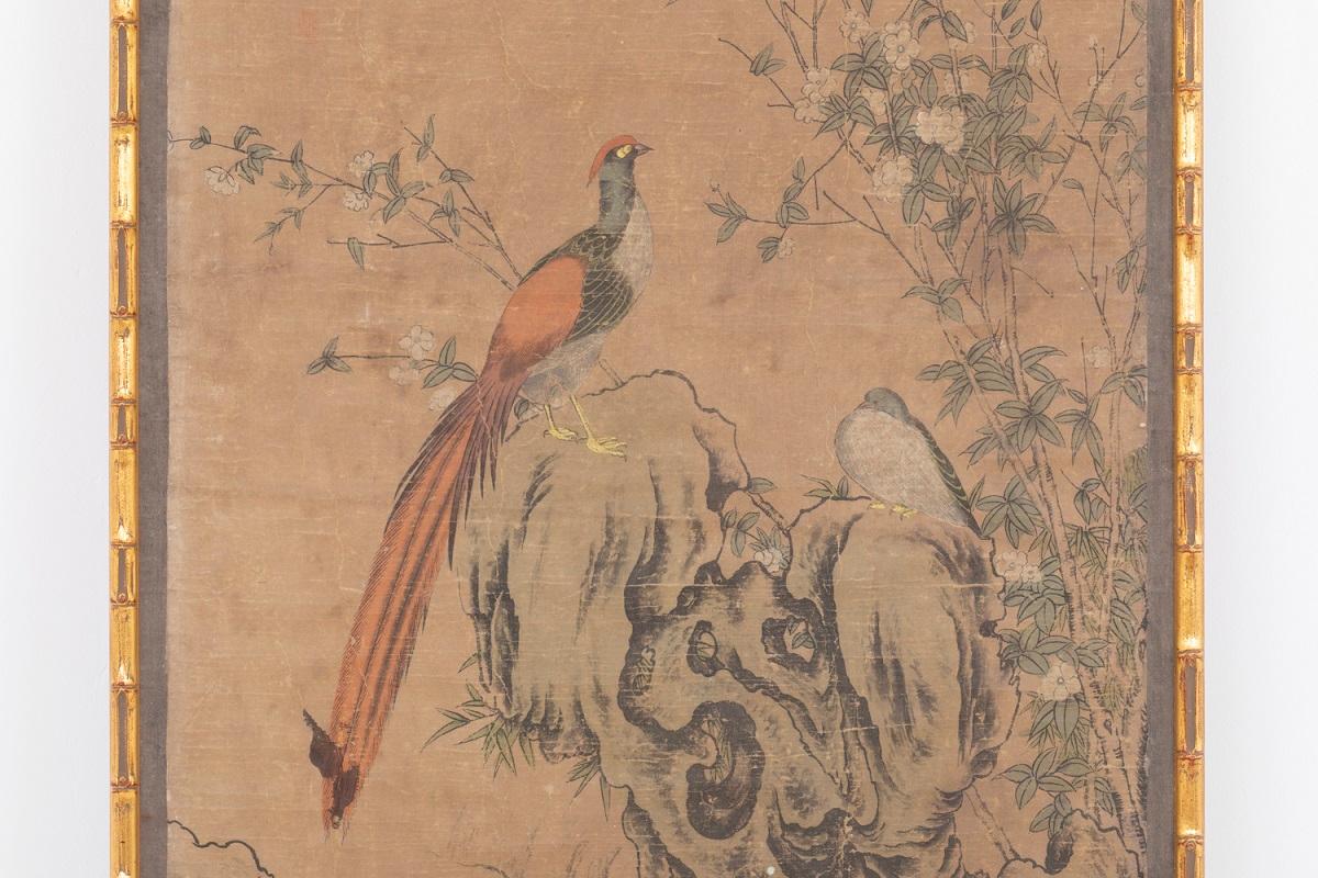 Three Panels in Rice Paper with a Chinese Decor, circa 1880 In Good Condition In Saint-Ouen, FR