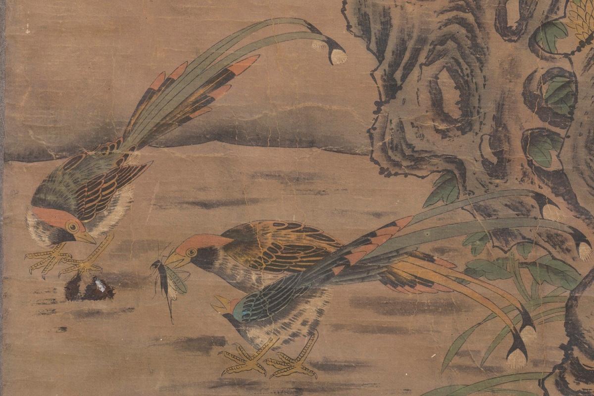 Three Panels in Rice Paper with a Chinese Decor, circa 1880 1