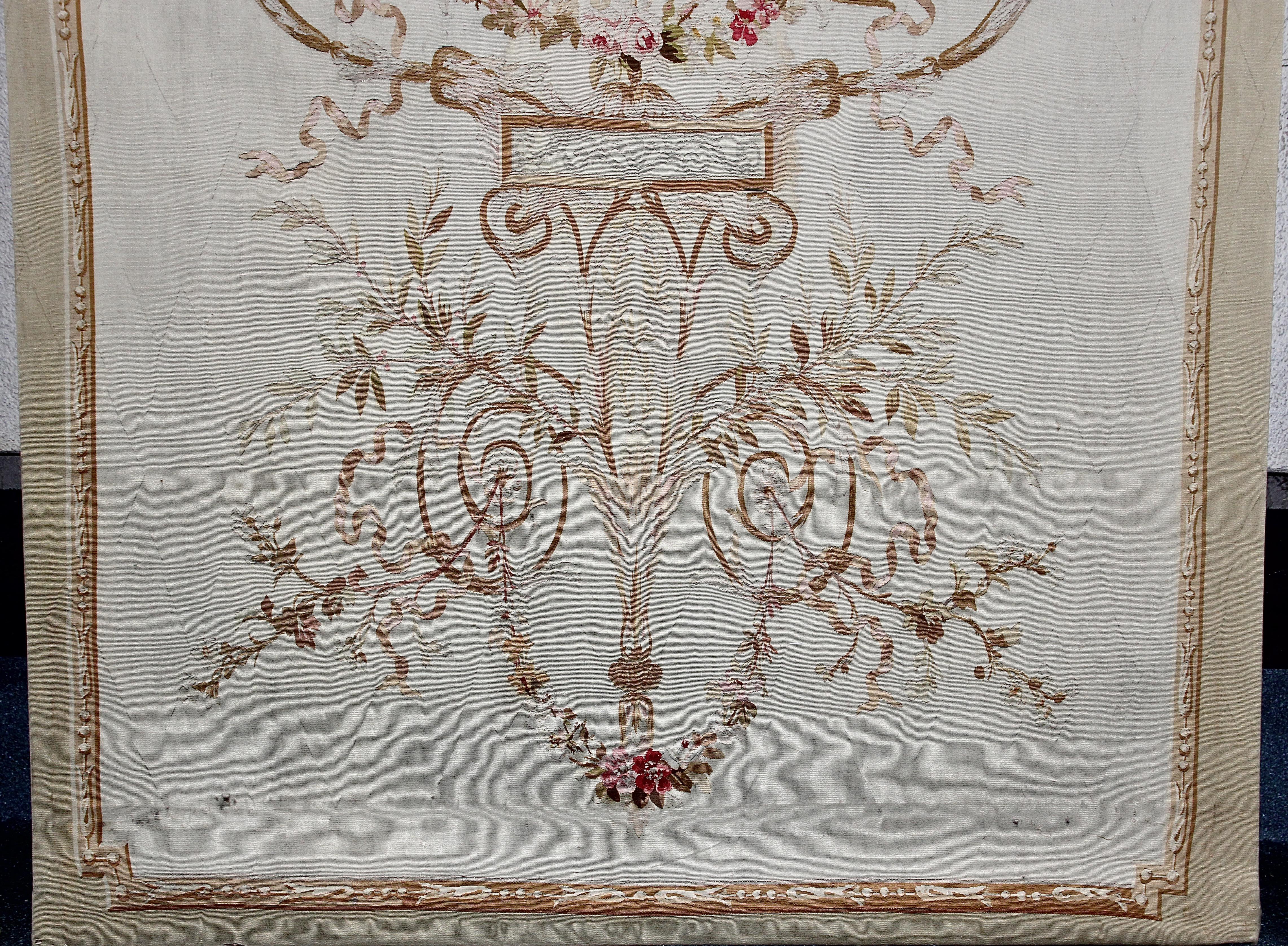 Three-Part, Antique, French Embroidery, Aubusson, Tapestry, Wall Decoration For Sale 4