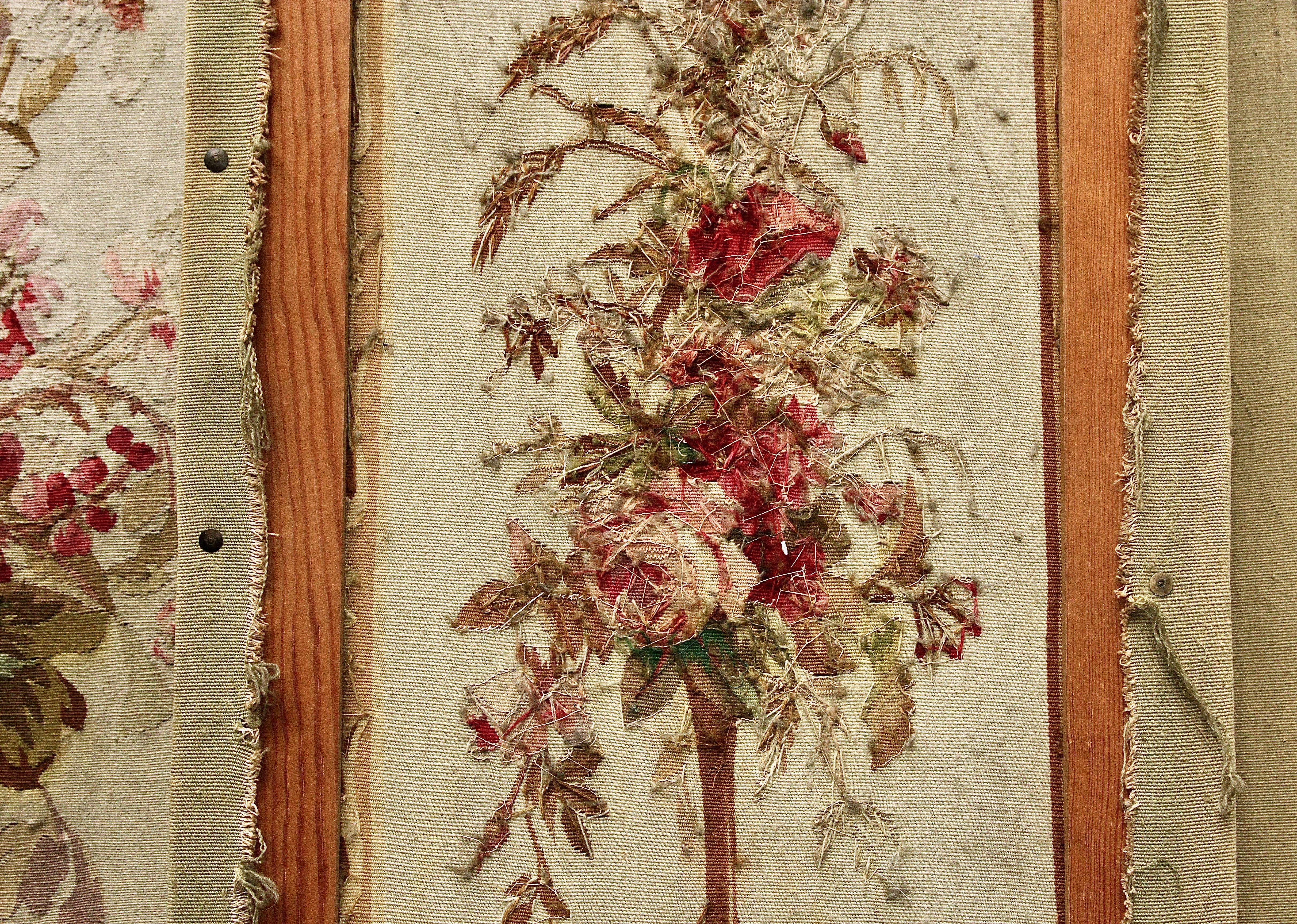 Three-Part, Antique, French Embroidery, Aubusson, Tapestry, Wall Decoration For Sale 5